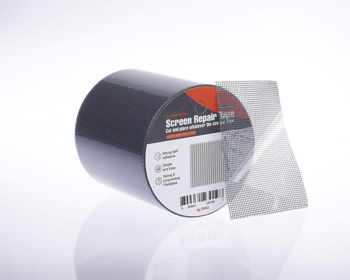 by.RHO Screen Repair Kit, Extra Wide (4in x 15FT), Black, Adhesive & Waterproof, Fiberglass, fix for Screen Door and Window Screen by.RHO