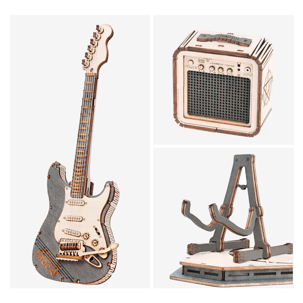 ROBOTIME 3D Puzzle for Kids Wooden Craft Kits DIY Model Guitar Kit to Build Brain Teaser Puzzle Toy Creative Gift for Teens & Adults ROBOTIME