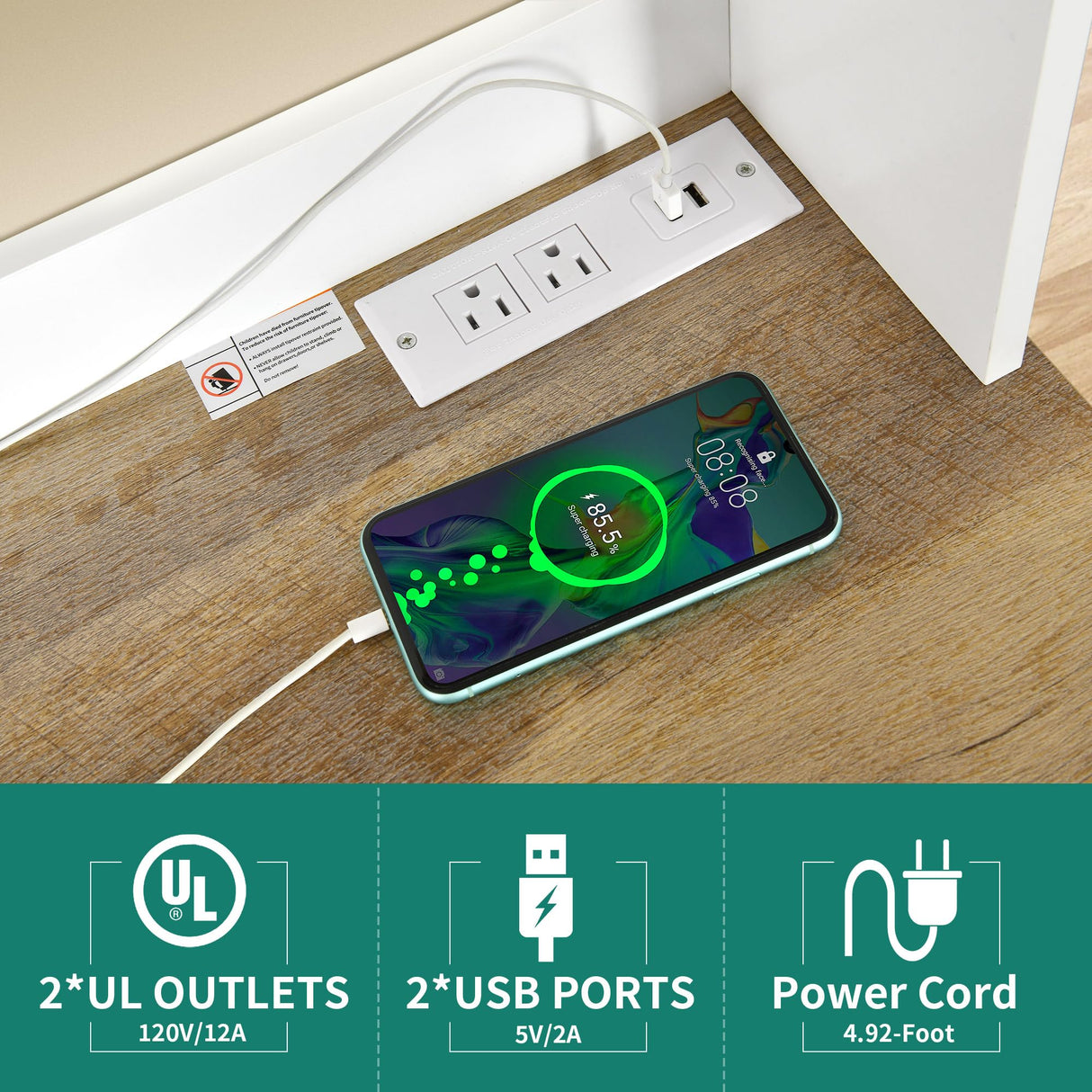 YITAHOME White Microwave Stand and Bakers Rack with Power Outlet, Durable Kitchen Pantry Cabinet and Storage Shelves YITAHOME