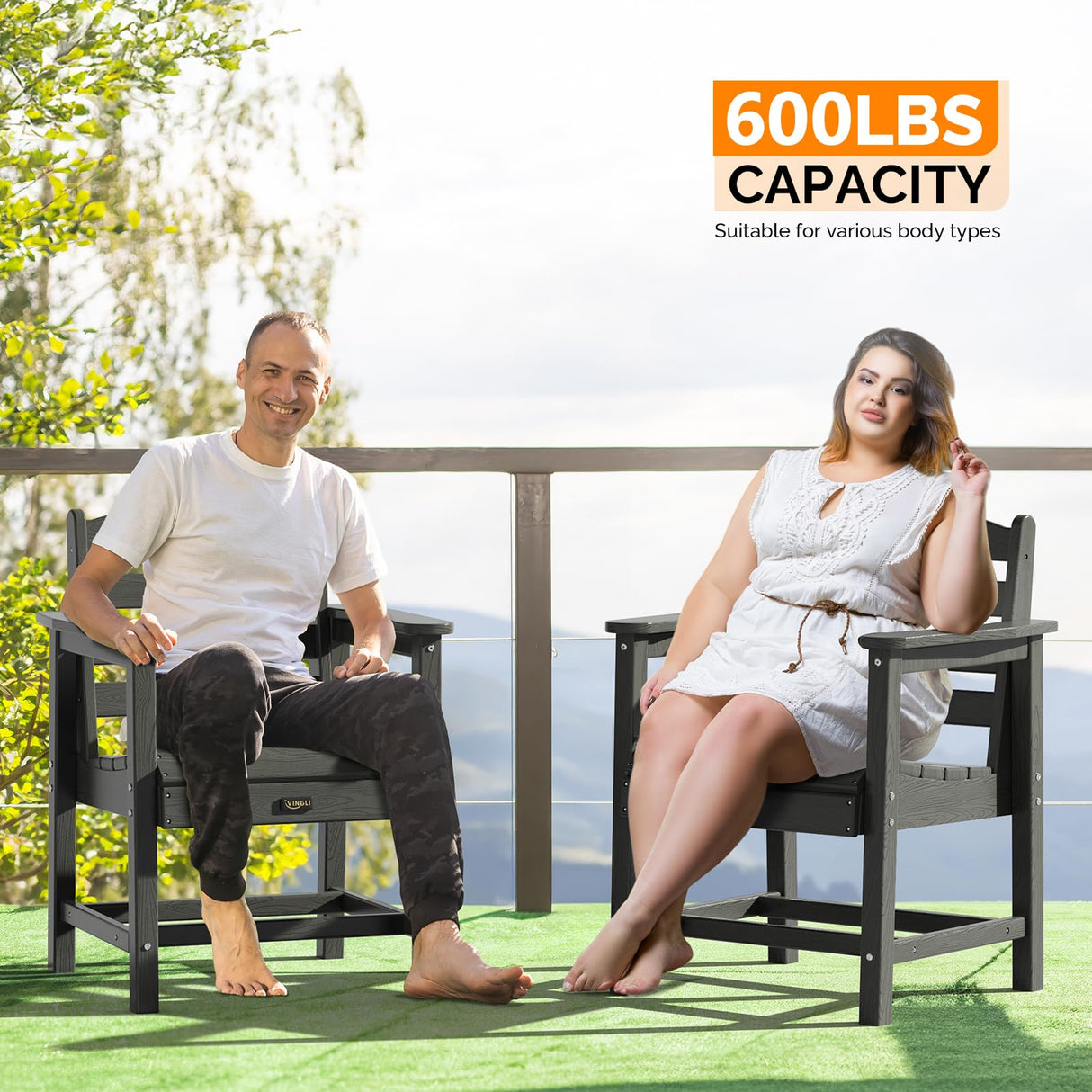 VINGLI 5-Piece Outdoor Patio Dining Set, Outdoor Table and Chairs Set w/Umbrella Hole, HDPE Weather-Resistant Square Table w/ 4 Ergonomic Patio Chairs for Garden, Backyard, Poolside(Grey, Square) VINGLI