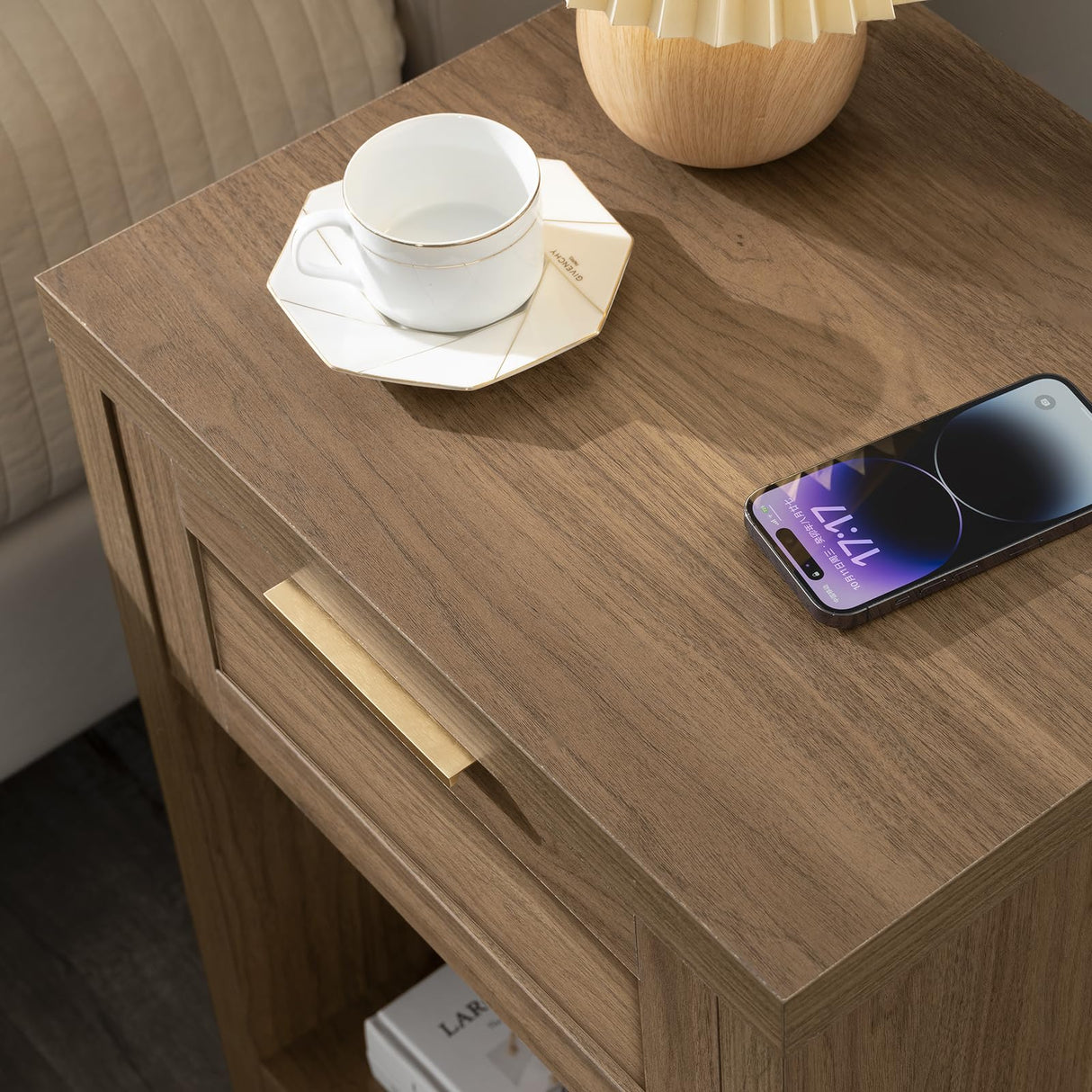 OAKHAM HOME Nightstand, Boho End Table with Drawer and Storage Shelf, Accent Table, Minimalist Sofa/Bed Side Table, for Bedroom Set of 2 (Walnut) OAKHAM HOME