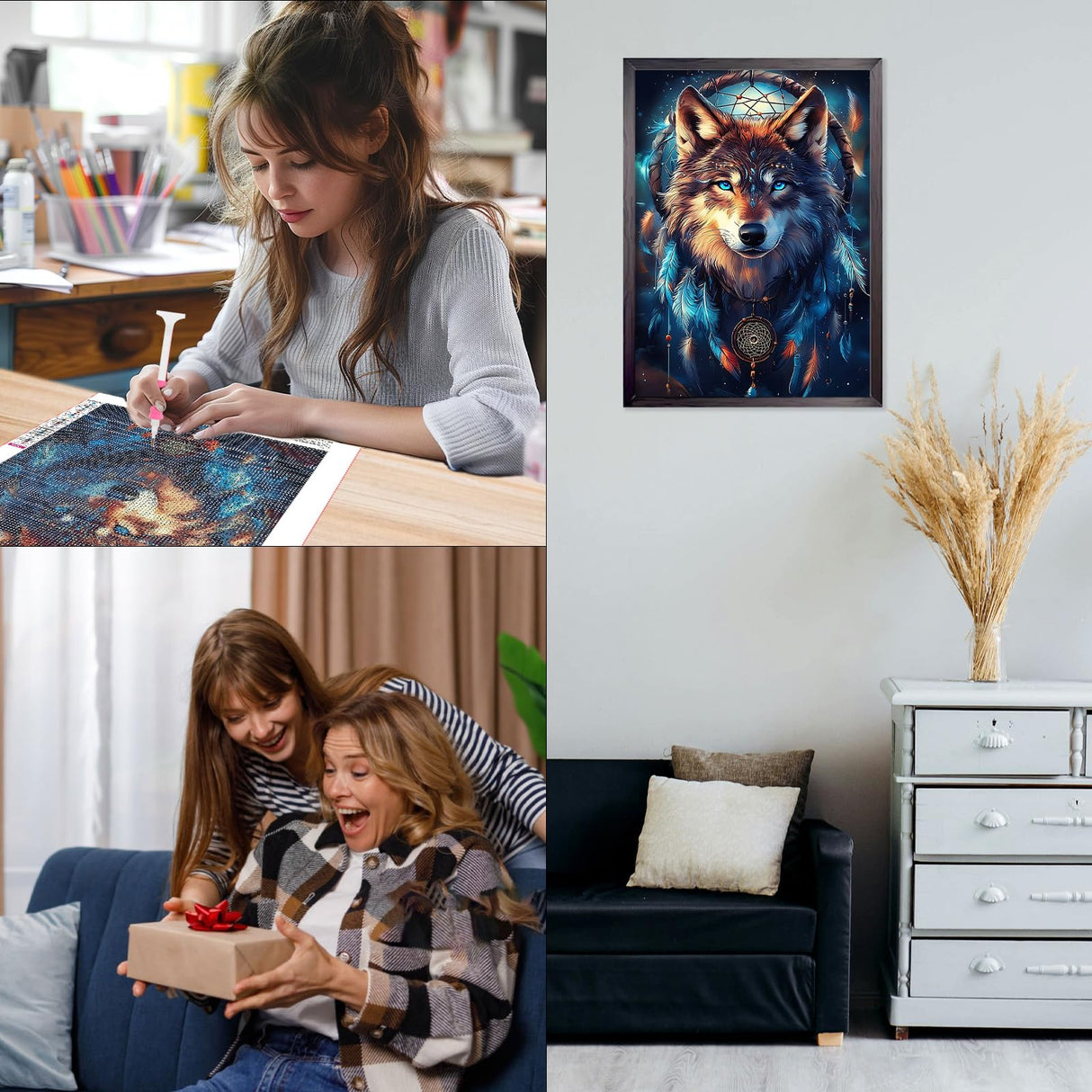 CEOVR Wolf Diamond Painting Kits for Adults, Dream Catcher Diamond Art Dots 5D Full Drill DIY Gem Art for Beginner, Adult Crafts Kits Arts and Crafts, Wall Decor for Home Office 12x16in CEOVR