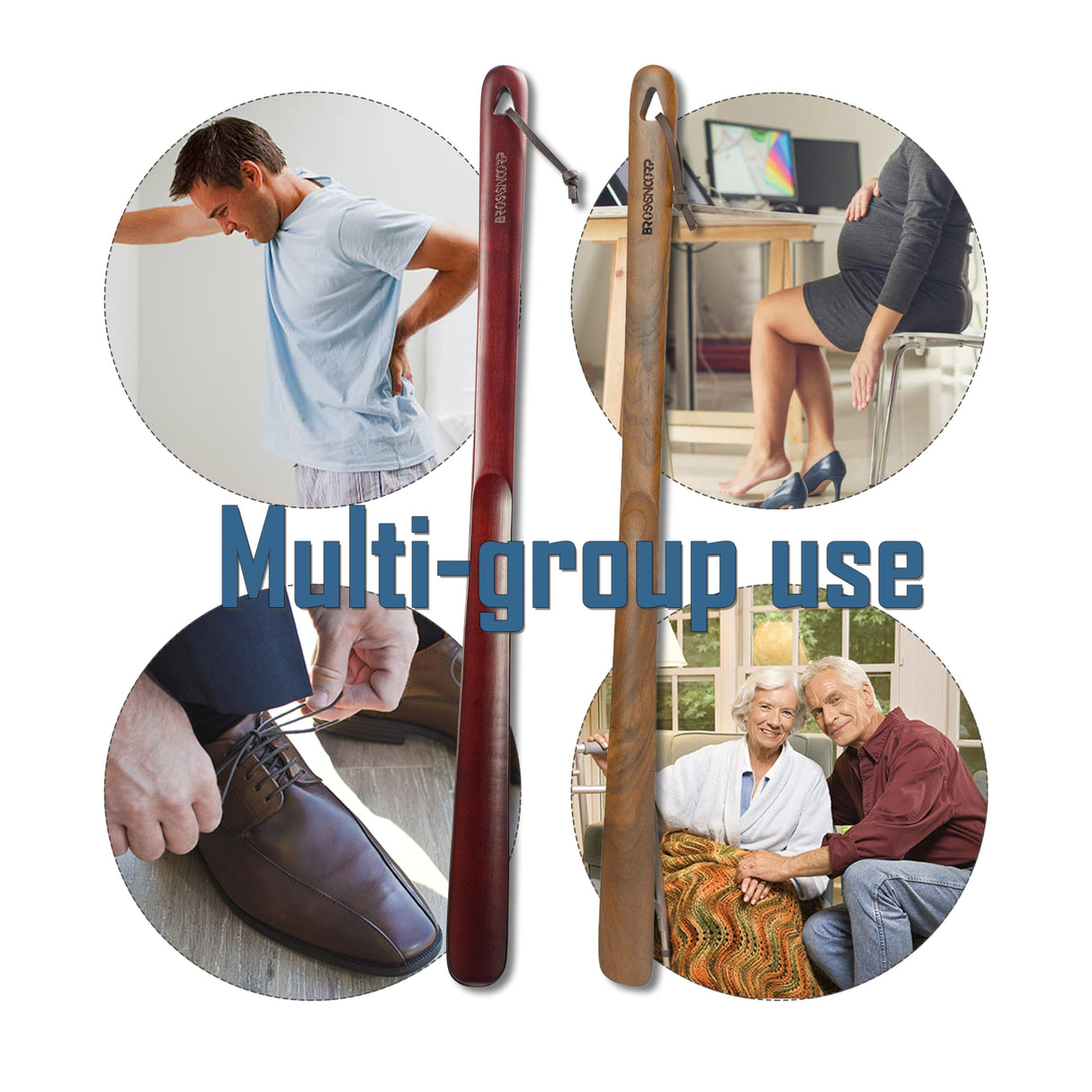 Brosisincorp 2 Pack Wooden Long-Handled Shoe Horns 23.6" with Hanging Rings - Perfect Shoe Assist for Seniors Elderly Women Kids Easy Wear Helper Brosisincorp