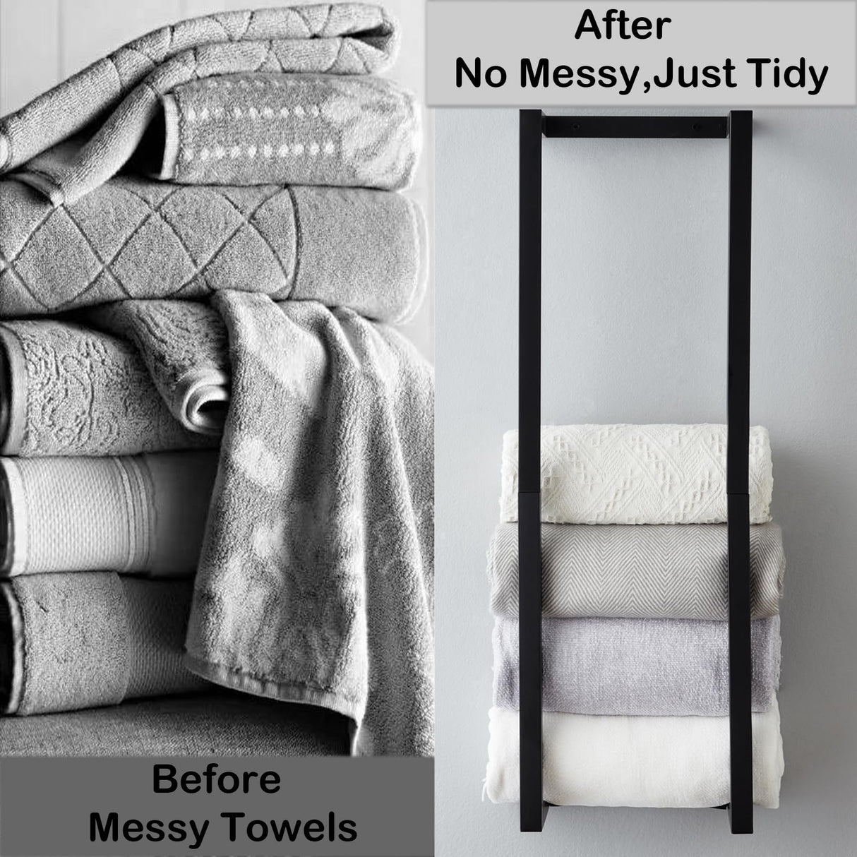 Towel Rack for Rolled Towels, Towel Rack for Bathroom,Wall Mounted Metal Bathroom Organizer, Bath Towel Holder Wall for Modern Small Space Bathroom Towel Storage (Black) Roeveca