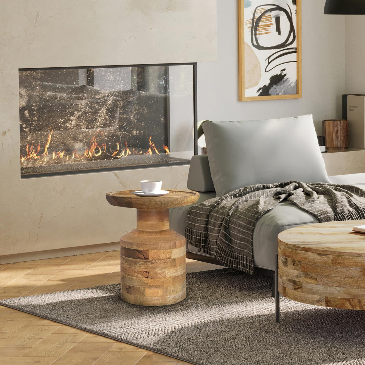 SIMPLIHOME Haynes SOLID MANGO WOOD 16 Inch Wide Round Boho Wooden Accent Table in Natural, Fully Assembled, For the Living Room and Bedroom SIMPLIHOME