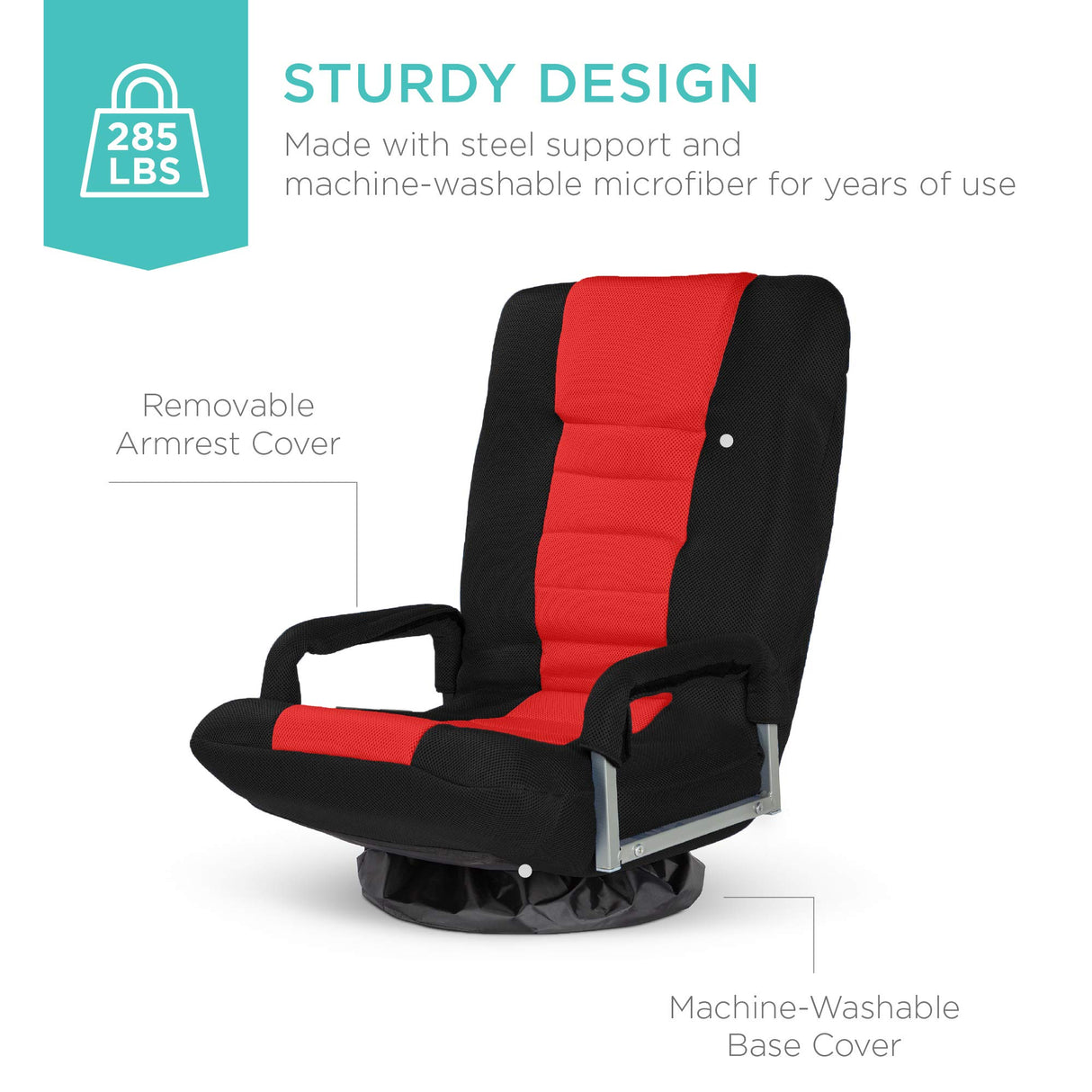 Best Choice Products Swivel Gaming Chair 360 Degree Multipurpose Floor Chair Rocker for TV, Reading, Playing Video Games w/Lumbar Support, Armrest Handles, Adjustable Backrest - Black/Red Best Choice Products