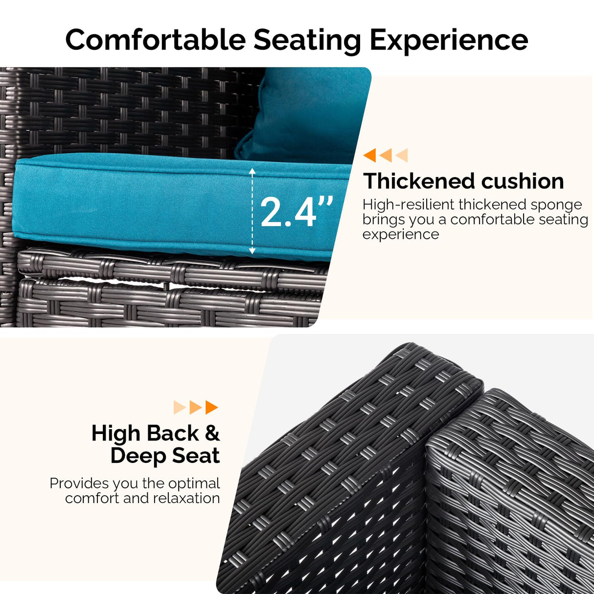 VINGLI 6 Pieces Wicker Patio Furniture Set, Outdoor Sectional Furniture Patio Conversation Set Space-Saving Design with Ottomans and Coffee Table for Garden,Poolside, Backyard (Black) VINGLI