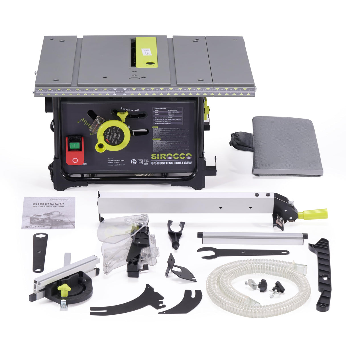 SIROCCO Dustless Table Saw 8.5" for Jobsites, Portable 98.5% Dust Collection Rate Cutting Speed Up to 4500RPM, 60T Blades (Standard) SIROCCO