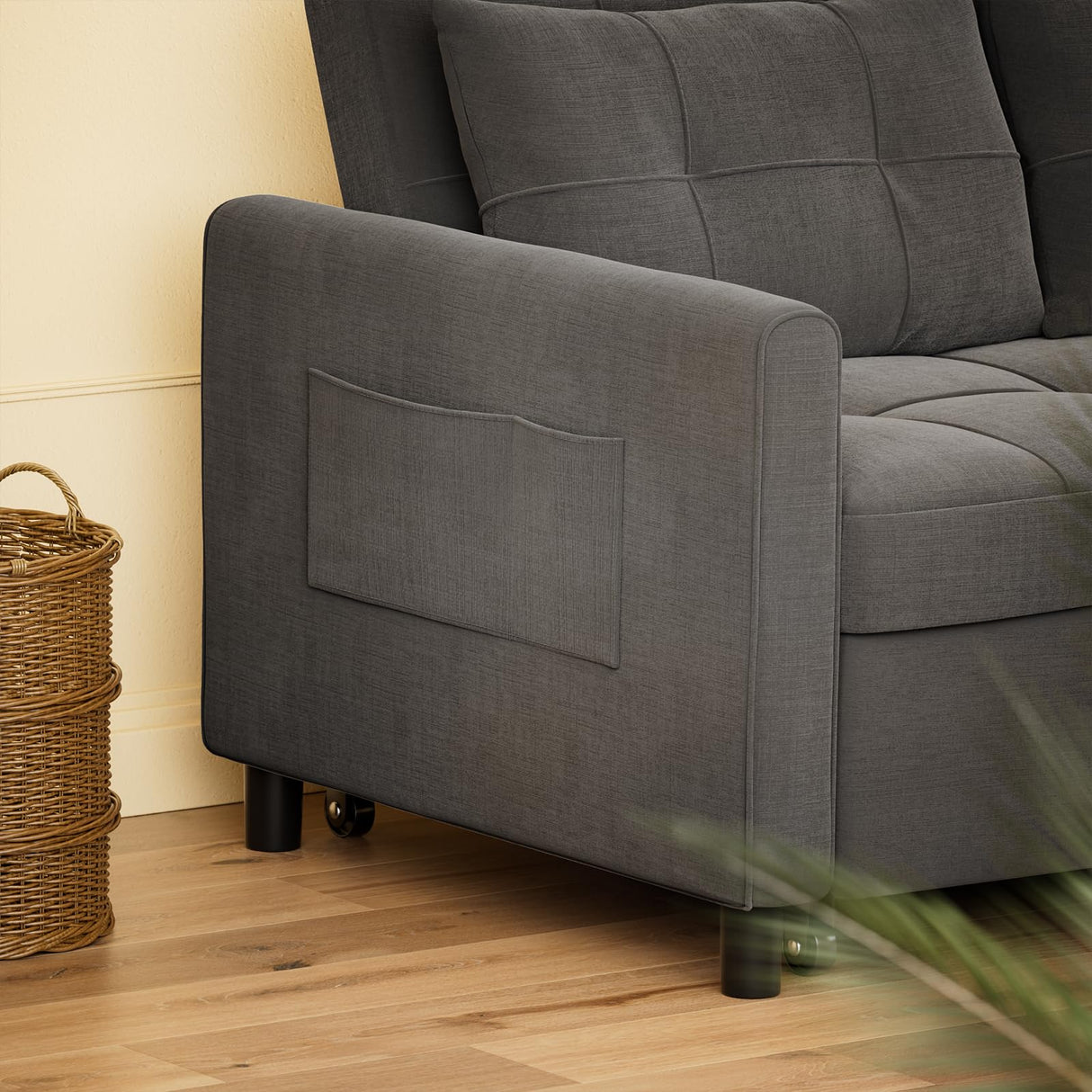 Gizoon 3-in-1 Convertible Sofa Bed, 52" Loveseat Sleeper with Pull Out Couch, Linen Fabric Futon Sofa Bed, Small Sleeper Sofa Cama with Pillows & Pockets for Living Room & Apartment, Dark Grey Gizoon