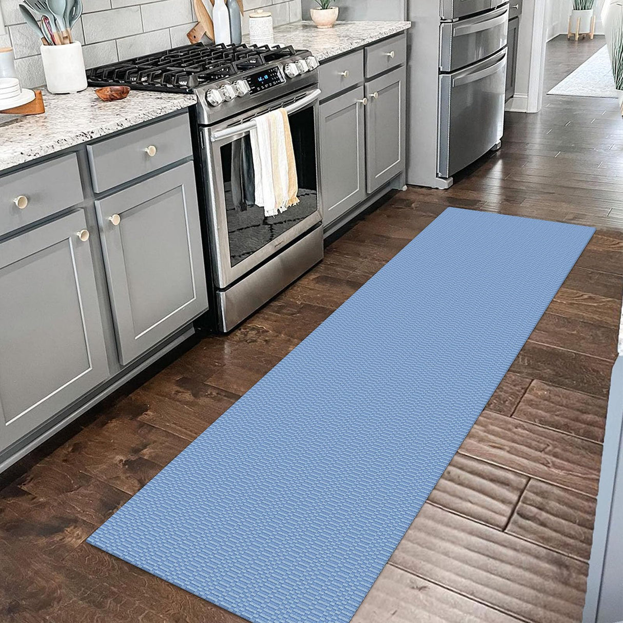 KOZYFLY Washable Runner Rug 2x6 Ft Runners for Hallways Kitchen Runners with Rubber Backing Braided Cotton Entryway Runner Indoor, Carpet Runners for Hallway Kitchen Entryway Bedroom, Blue KOZYFLY
