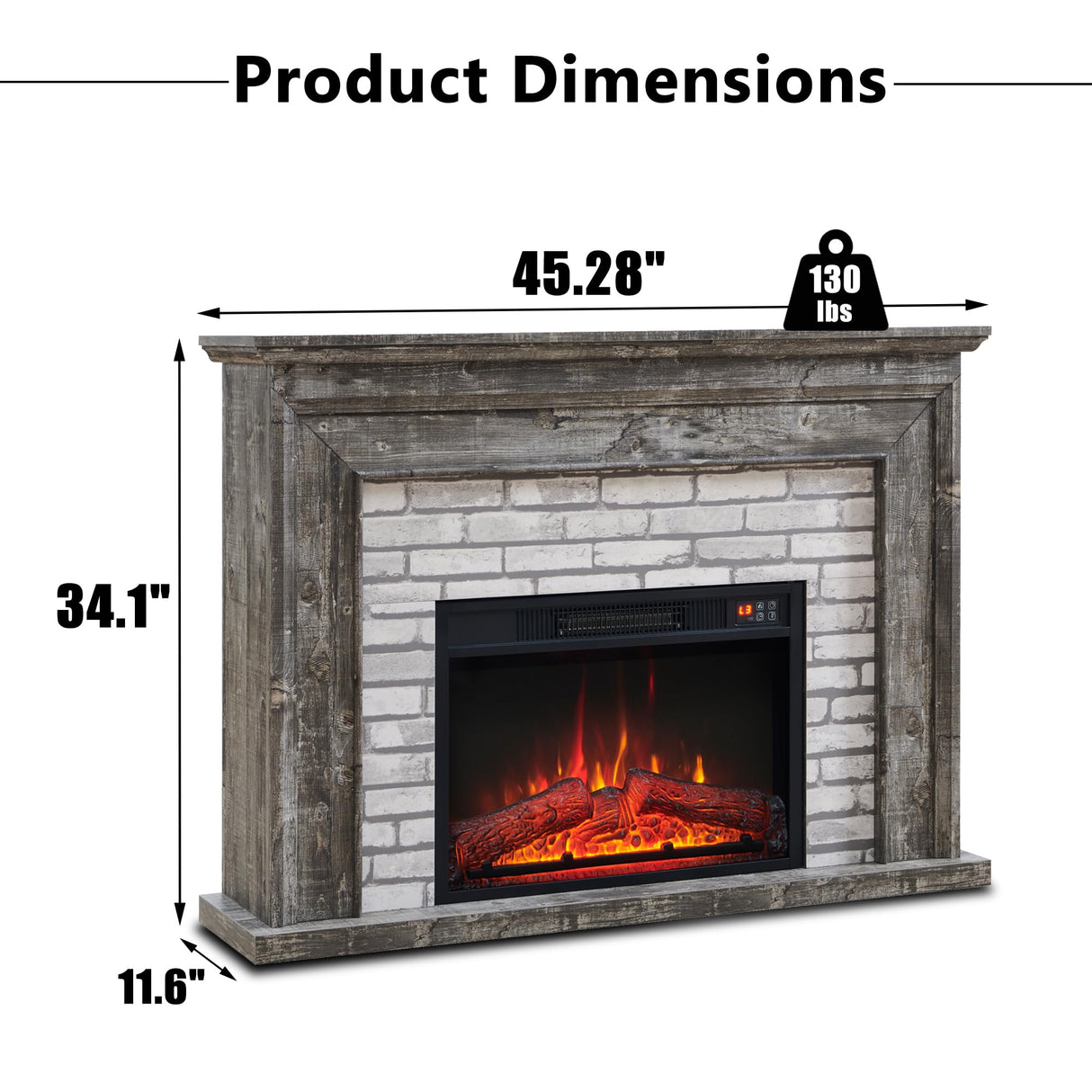 Aitjunz 45" Flip Top Electric Fireplace with Mantel, Electric Fireplace Heater, TV Stand with Freestanding Electric Fireplaces, Remote Control, Adjustable Flame Level for Living Room (Light Grey) Aitjunz