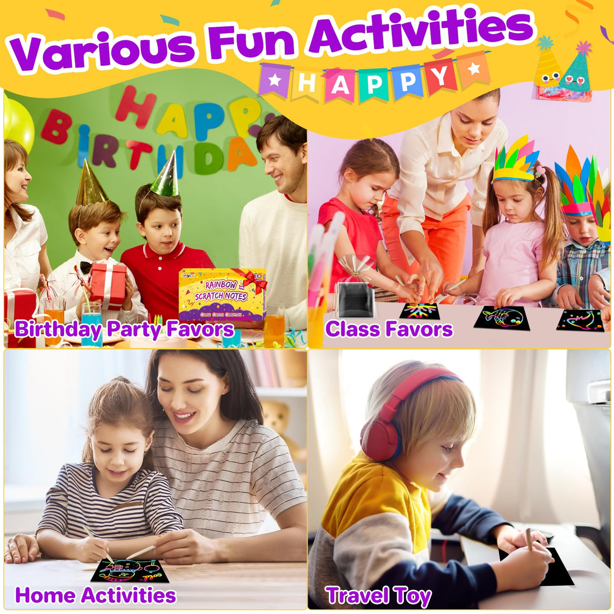 FUNNYB&G Rainbow Scratch Art Party Favors for Kids:288 PCS Scratch Paper Art Craft Kit Girls Boys Back To School Gifts for Kids Students Bulk Birthday Classroom Prizes Goodie Bags Stuffers Mini Notes FUNNYB&G
