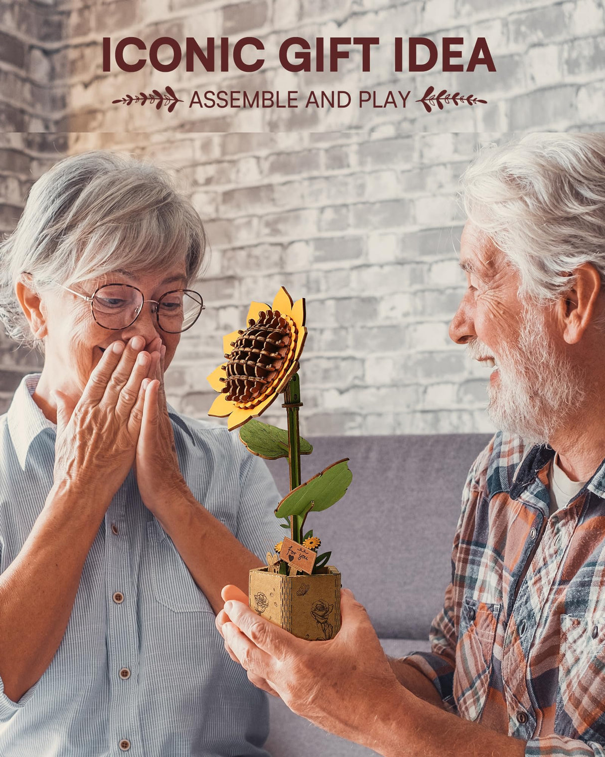 Wowood 3D Flower Wooden Puzzles for Adults-Sunflower, DIY Wooden Flowers Model Kit Building Set Crafts for Adults to Build, Botanical Collection/Ideal Creative Gift Ideas/Housewarming (86PCS) Wowood