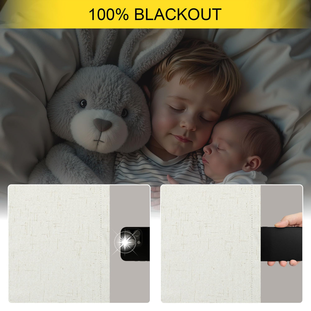 100% Blackout Curtains 84 Inch Length 2 Panels Set Neutral Boho Linen Farmhouse for Bedroom Windows Living Room Darkening Thermal Insulated Drapes Natural Cream Ivory 7ft Long Back Tab Pleated Pocket Pitalk