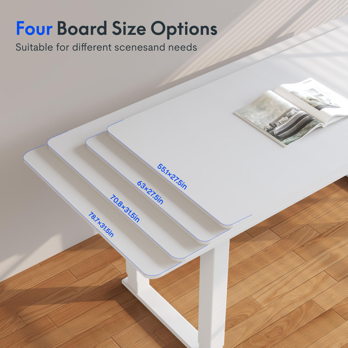 FLEXISPOT E6Q 4 Legs Standing Desk 63 x 28 Inch Adjustable Height Desk with Splice Board Home Office Sit Stand Up Desk, White Top + White Frame FLEXISPOT