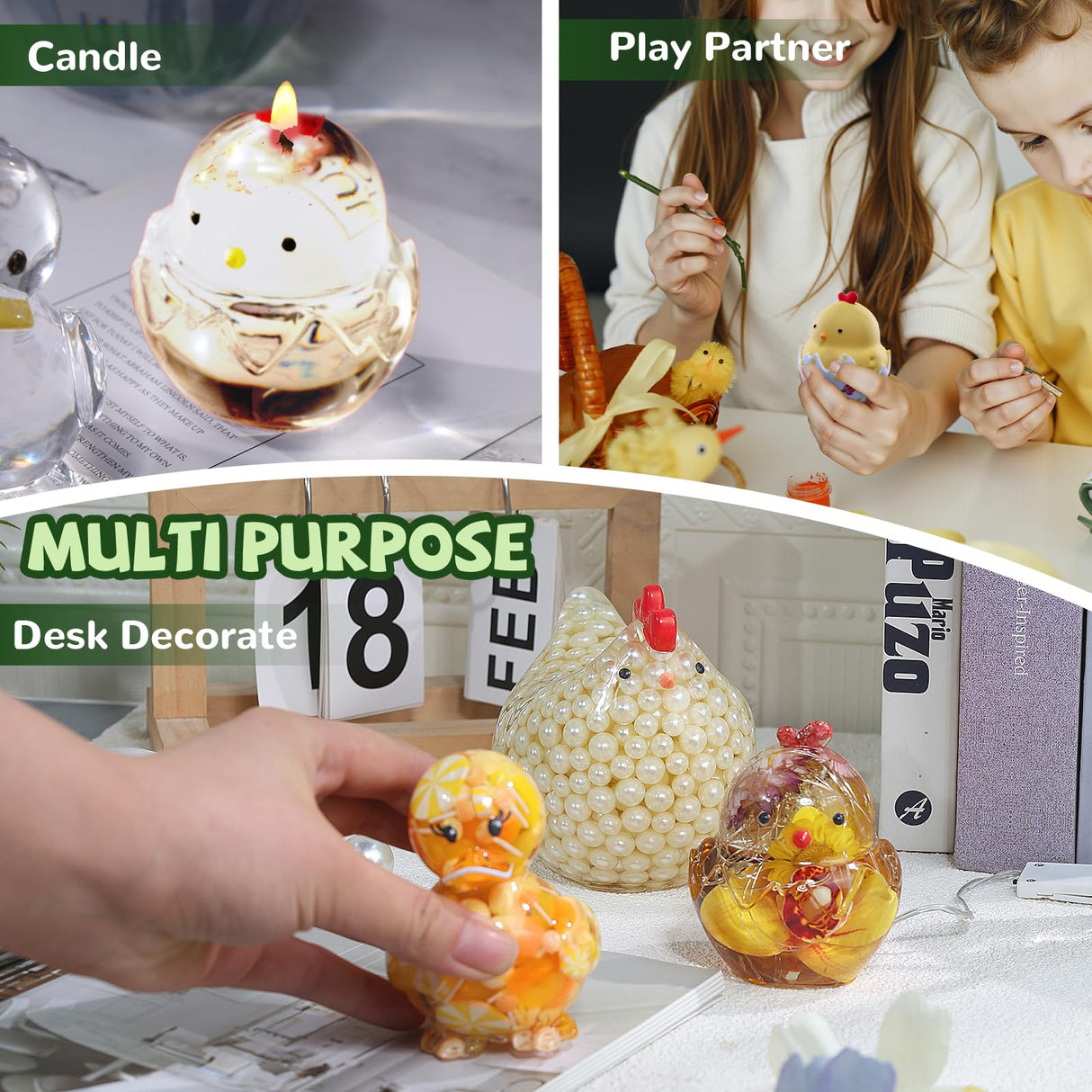 LET’S Resin 3pcs Animal Resin Molds, Large 3D Chicken & Duck Resin Molds Silicone, Flexible Effortless Demoldable Epoxy Molds for Resin Casting, Soap, Candle, Flowers Preservation, Chicken Decor LET'S RESIN