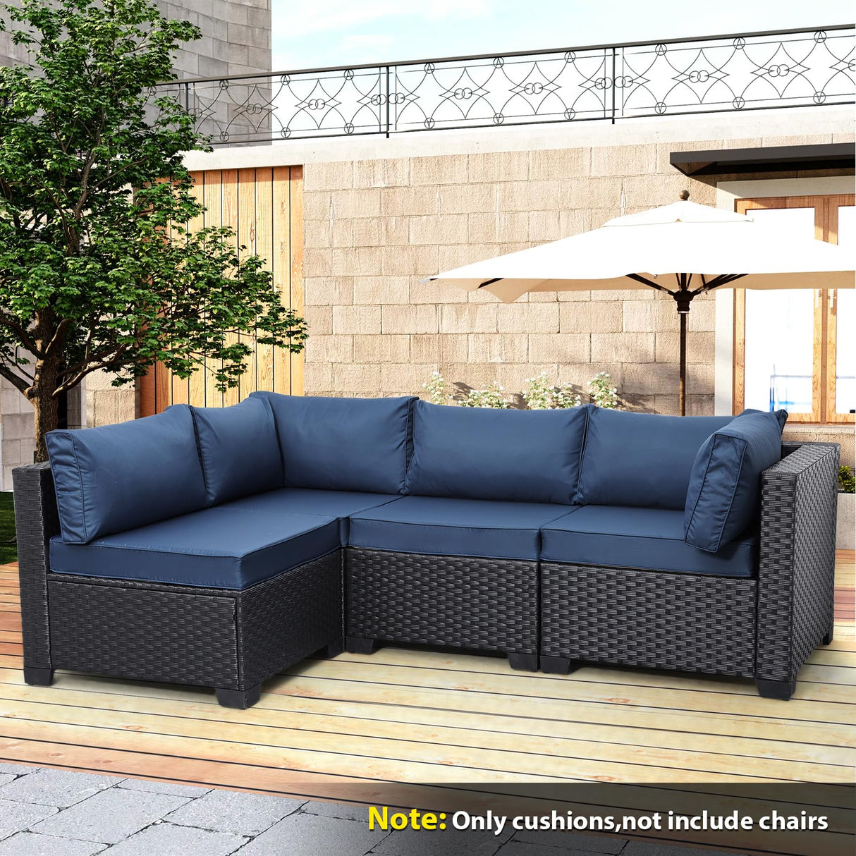 Valita Outdoor Furniture Replacement Cushions, Fits 4-seat Sectional Rattan Conversation Set, 10 Piece Patio Water-Resistant Replacement Sofa Cushions, Liner&Cover (Navy Blue) Valita
