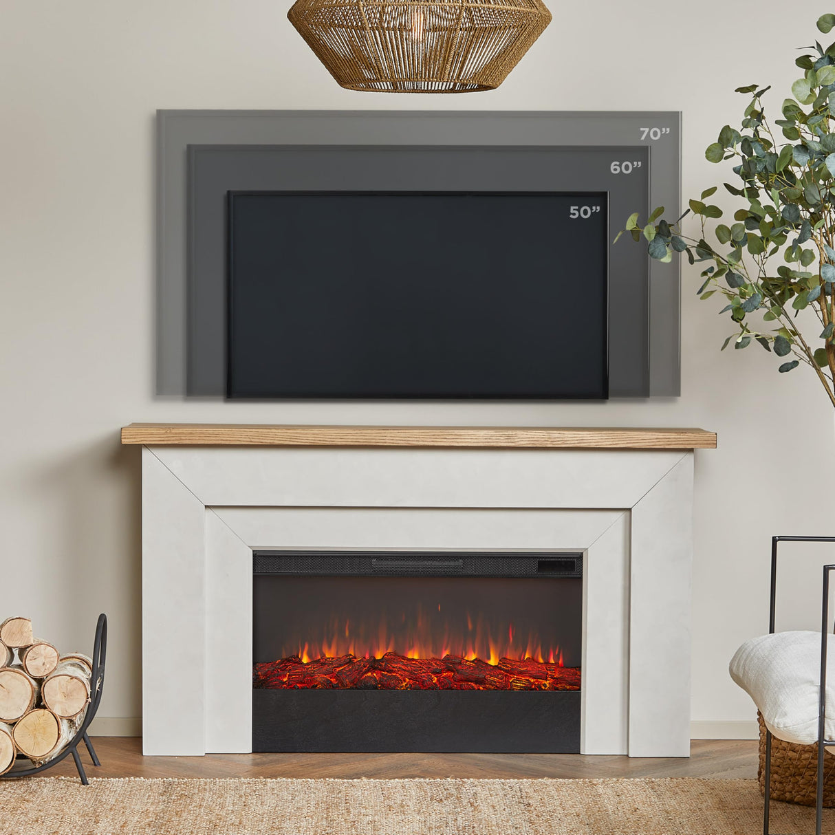 Real Flame Malie 68" Landscape Electric Fireplace with Mantel for Living Room or Bedroom, Replaceable Fireplace Insert Heater, Realistic Log and Flame Effect, Remote Control, Timer Real Flame