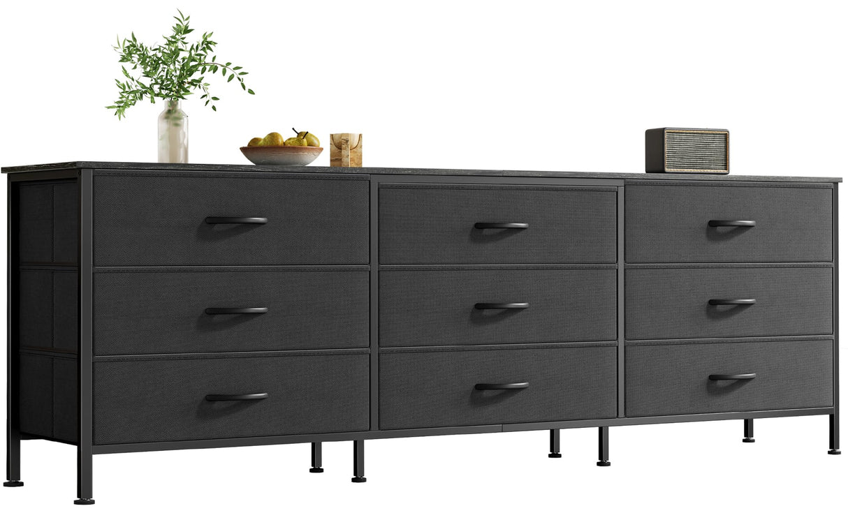 Huuger 63 Inch Dresser for Bedroom, Dresser for Closet with 9 Drawers, Large TV Stand for 55, 65, 70 Inch TV, Entertainment Center with Storage, Wide Long Chest of Drawers, Black Huuger