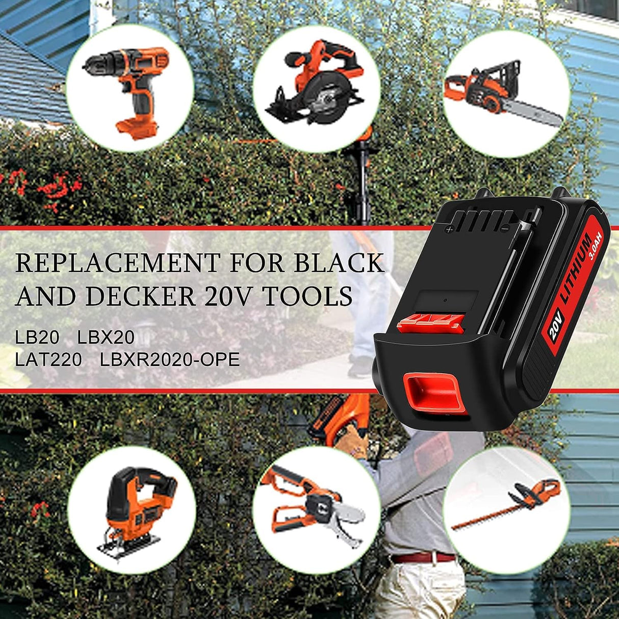 2 Pack 20Volt 3.0Ah MAX LBXR20 Repalcement for Black and Decke 20v Lithium Battery Compatible with Black and decker 20v battery LB20 LBX20 LST220 LBXR2020-OPE LBXR20B-2 LB2X4020 Cordless Tool(red) Enermall