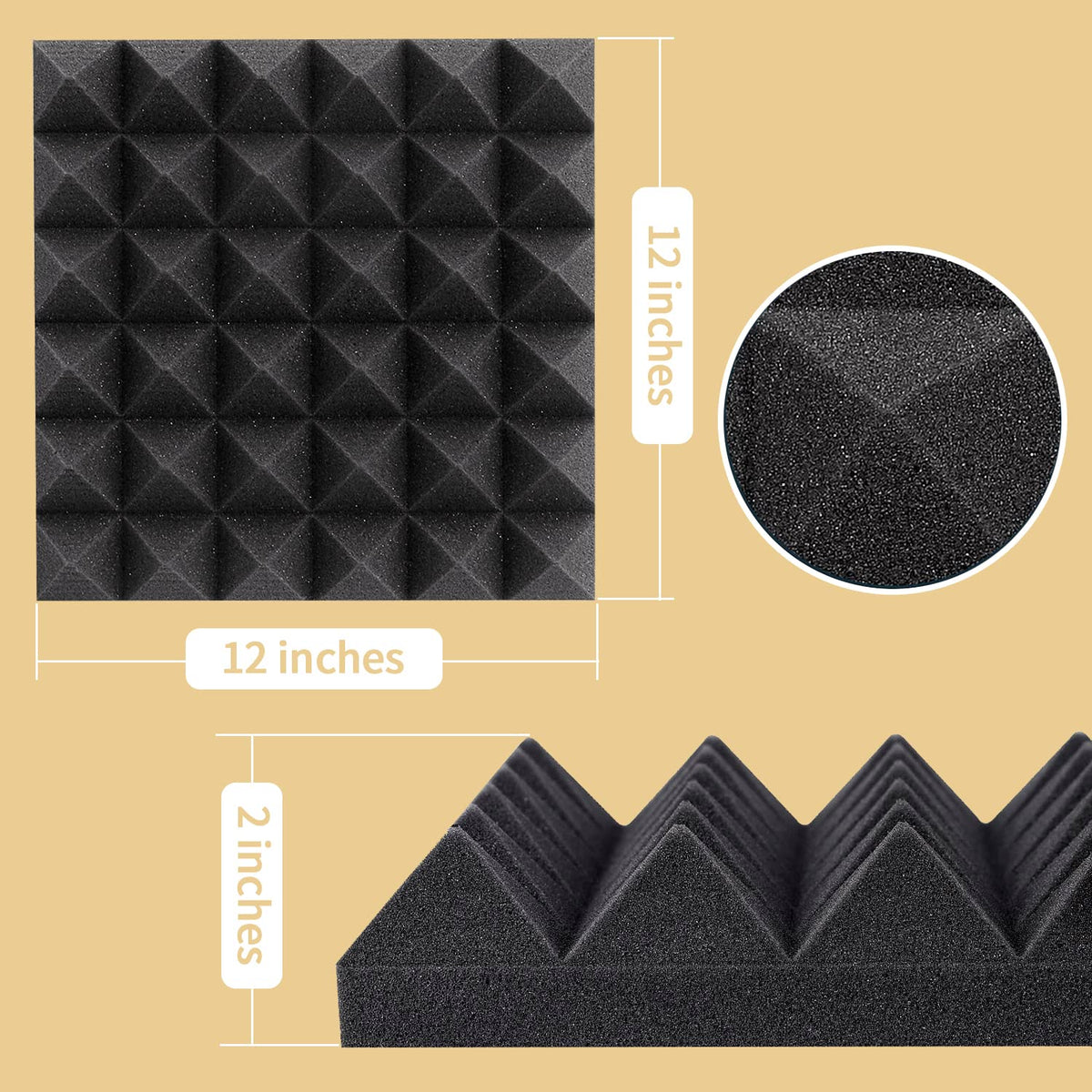 36 Pack AUSLET Acoustic Panels 12 x 12 x 2 Inches, Pyramid Sound Proof Foam Panels for Wall, High Density Black Acoustic Foam Panels,Soundproof Wall Panels AUSLET