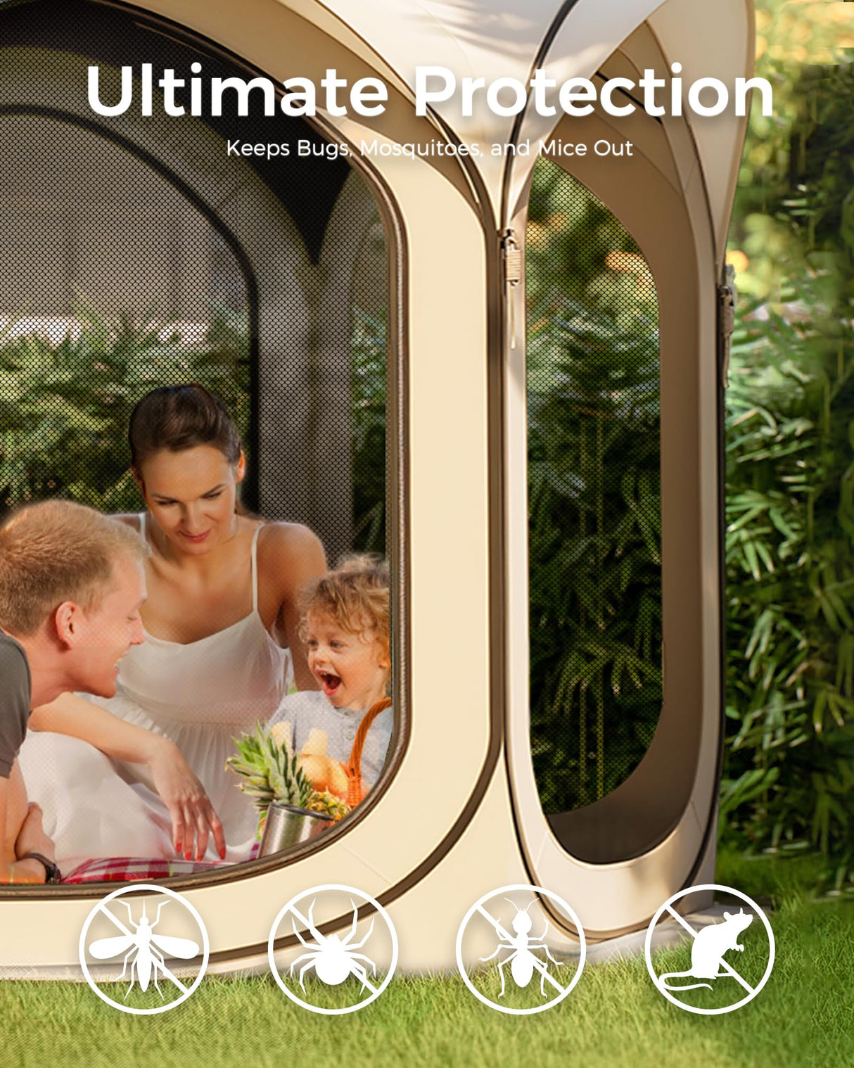 Mars Explo Screen Pop Up House Room Tent, Canopy Sun Shade Shelter for Camping, Patio, Backyard, Deck & Outdoor Activities, Portable Gazebo, Not Waterproof, 10'x10',Beige Mars Explo