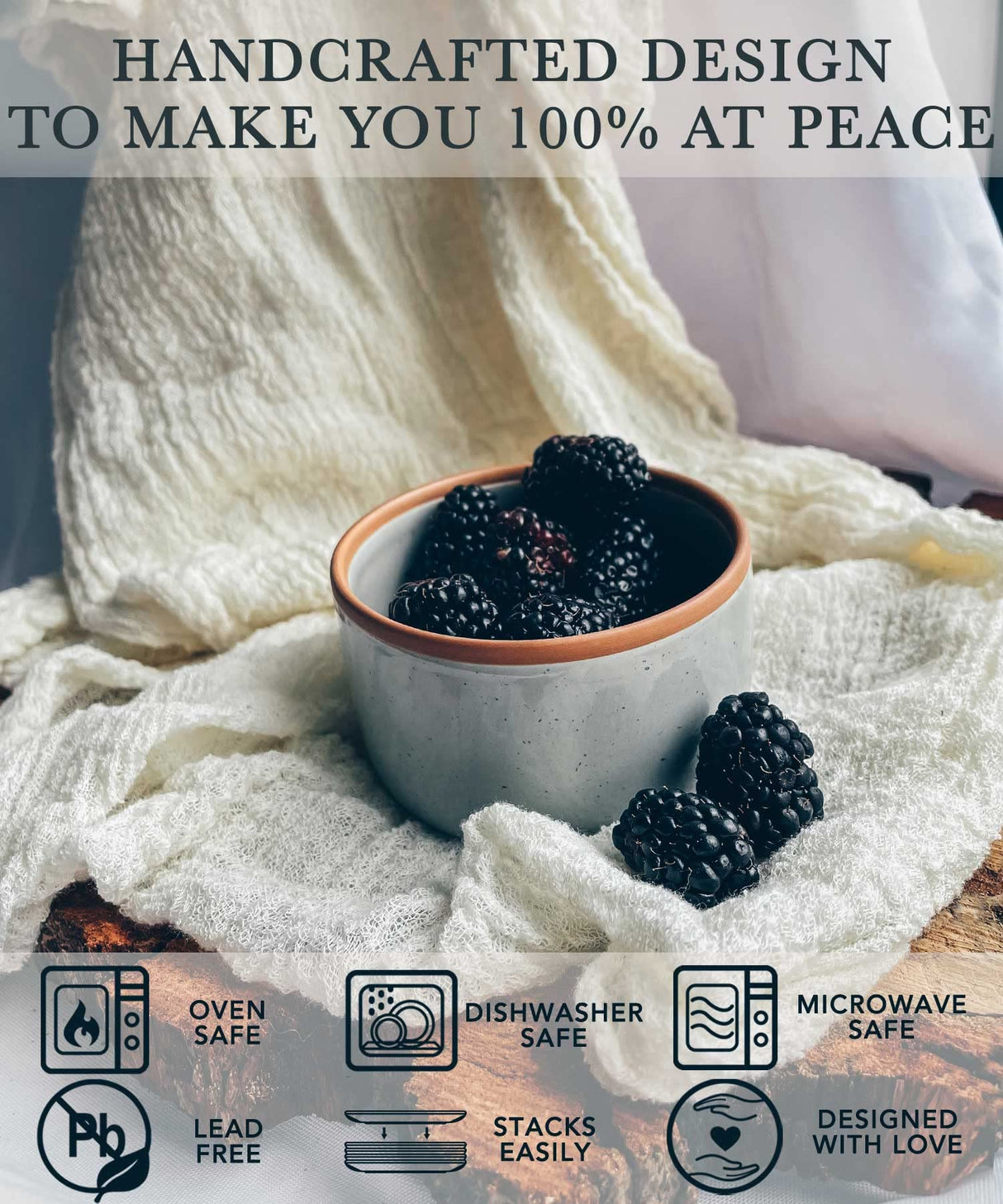 Mora Ceramic Ramekins - 8oz, Set of 6 - Small Oven Safe Baking Dishes/Cups - For Personal Pudding, Creme Brulee, Souffle, Serving Dip, Custard, Ice Cream - Single Mini Bowls - Assorted Neutrals MORA CERAMICS HIT PAUSE