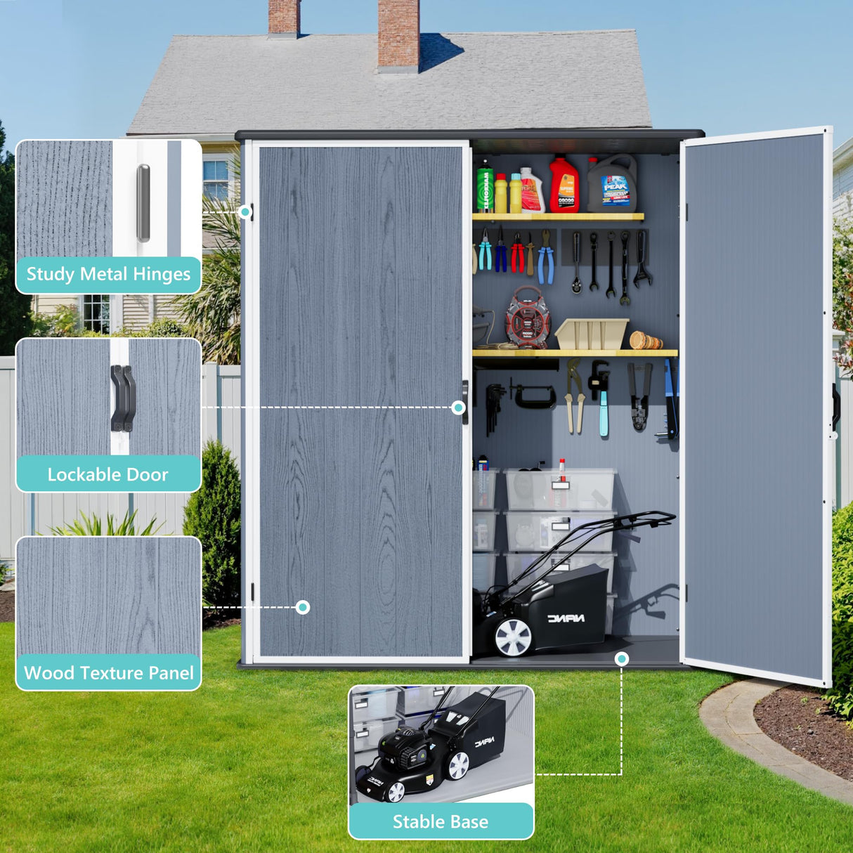 Greesum 5×3FT Plastic Outdoor Storage Shed with Floor, Resin Storaged Sheds with Lockable Door, Window & Vent, All-Weather Tool Sheds for Garden, Backyard, Patio, Dark Gray (4.7×2.5FT) Greesum