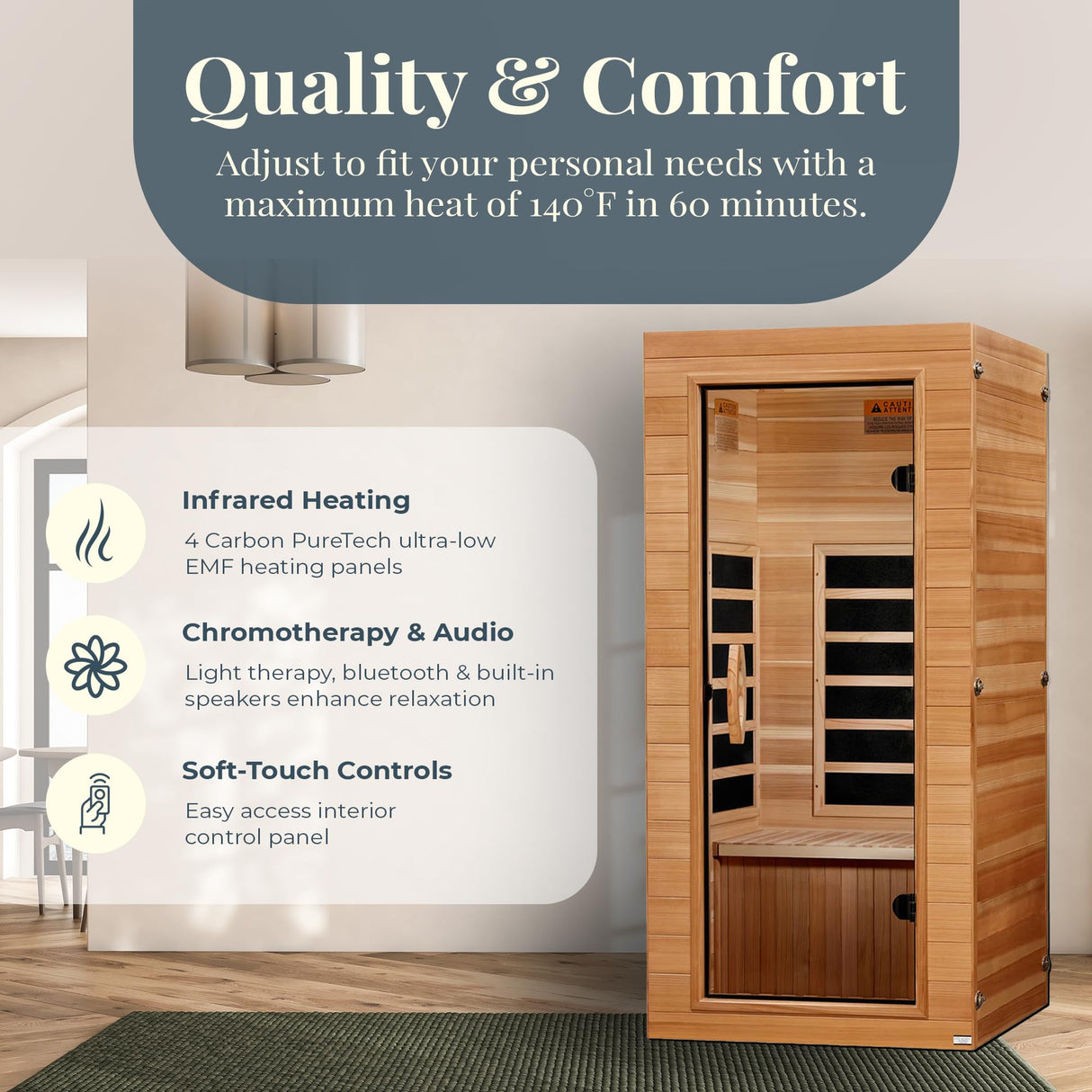 Dynamic Saunas Elite 1 Person Compact Ultra Low EMF FAR Infrared Sauna with Red Light Therapy & Bluetooth Speakers - Personal Indoor for Home & Gym DYNAMIC SAUNAS