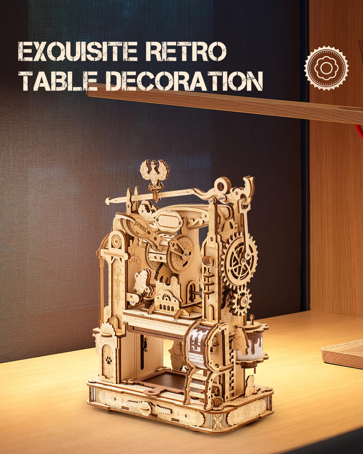 Wowood 3D Puzzles for Adults, STEM Building Kits for Kids, DIY Mechanical Gears Wooden Puzzles, Birthday Gifts for Men/Women (Classic Printing Press) Wowood