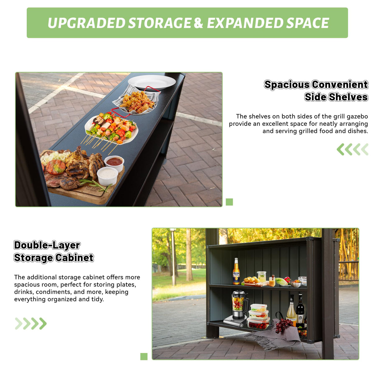 Domi 6x10FT Hardtop Grill Gazebo, Outdoor Metal BBQ Gazebo with Galvanized Steel Double Roof, 2 Double-Layer Storage Cabinets and Ceiling Hooks, Permanent Grill Canopy for Patio Backyard Garden,Brown domi outdoor living