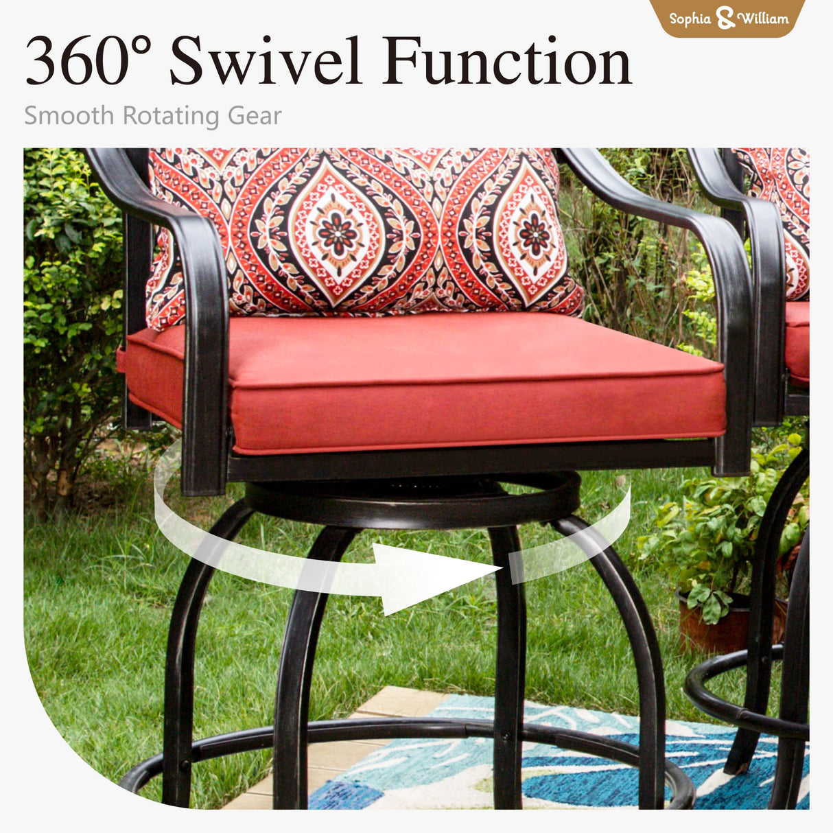 Sophia & William Patio Bar Set 5 Piece Outdoor Dining Set, 4 Swivel Bar Stools Chairs with Red Cushion and 1 Rectangular Bar Height Table, All-Weather Metal Furniture Set for Garden Lawn Backyard Sophia & William