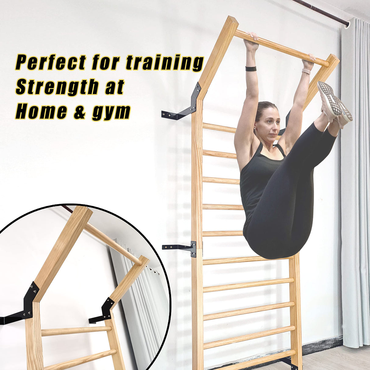 FC FUNCHEER Gymnastics Wooden Stall Bar, Swedish Ladder Wall Gym - Suspension Trainer, 11 Strategic Rods-86.6 Inches in Height, 32 Inches in Width, Wall Mounted Pull-Up Bar for Home FC FUNCHEER