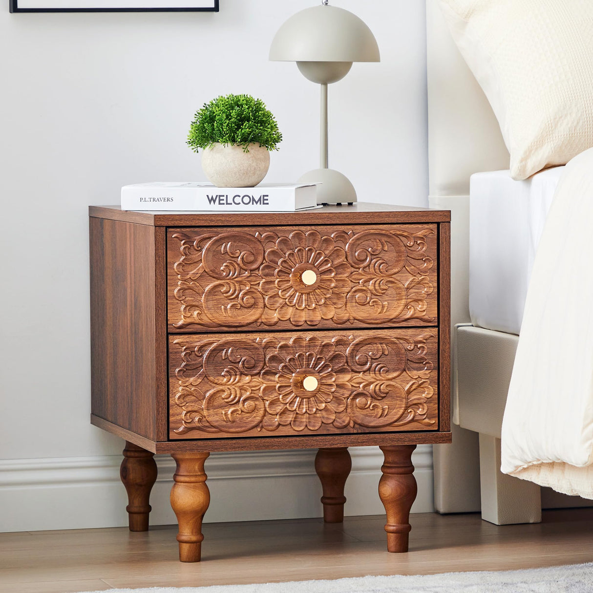 Sylphorium Nightstand, Farmhouse Bedside Table with 2 Drawers and Metal Handles, Wood Sofa Side Table End Table Accent Dresser for Bedroom, Living Room (Walnut) (15.75 x 16.02 x 18.15 Inch) Sylphorium