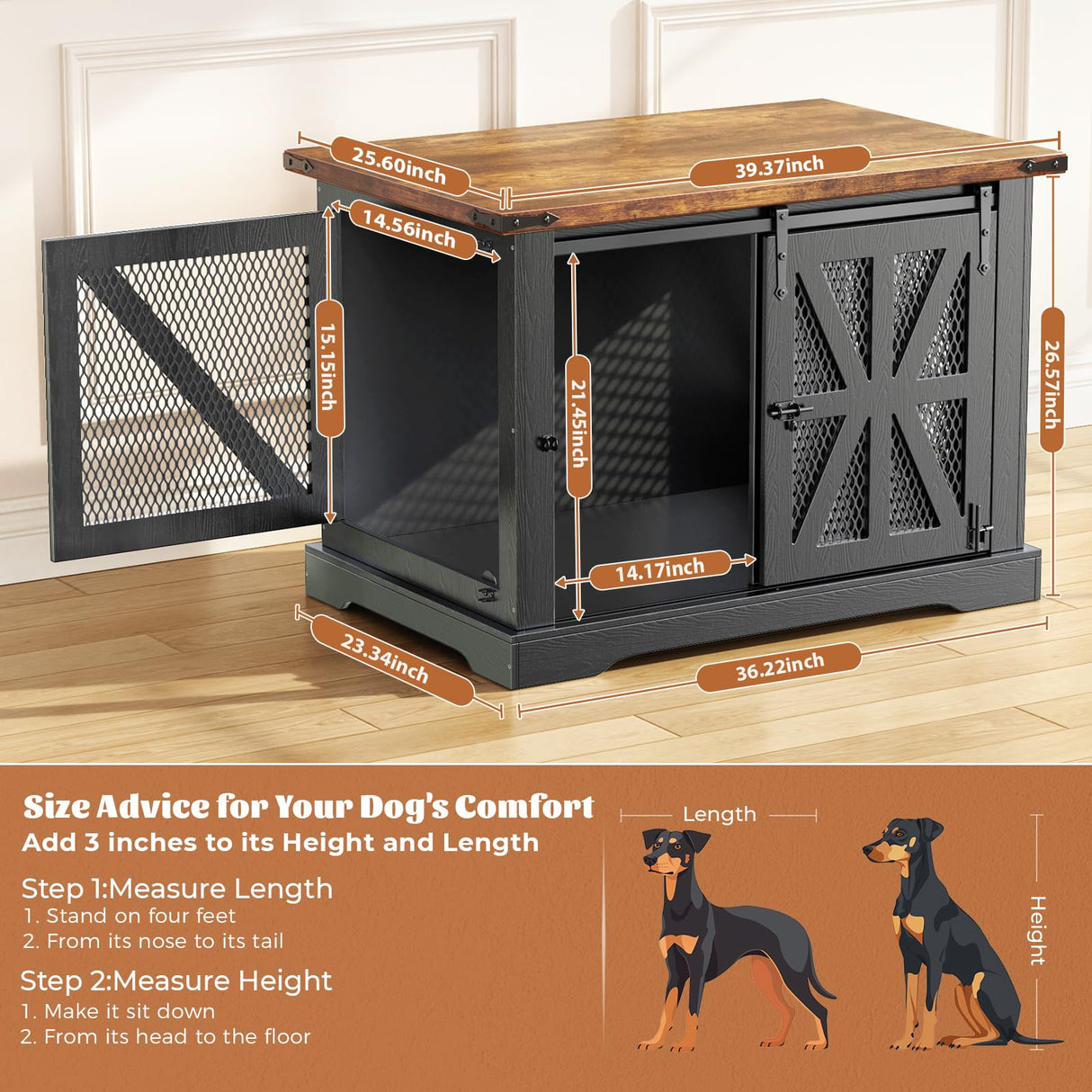 VOPEAK Farmhouse Dog Crate Furniture, Heavy Duty Large Dog Crate for Medium Large Dogs, XL Dog Crate Dog Kennel Indoor with Double Doors, Chew Resistant End Table for Bedroom Living Room, Black VOPEAK