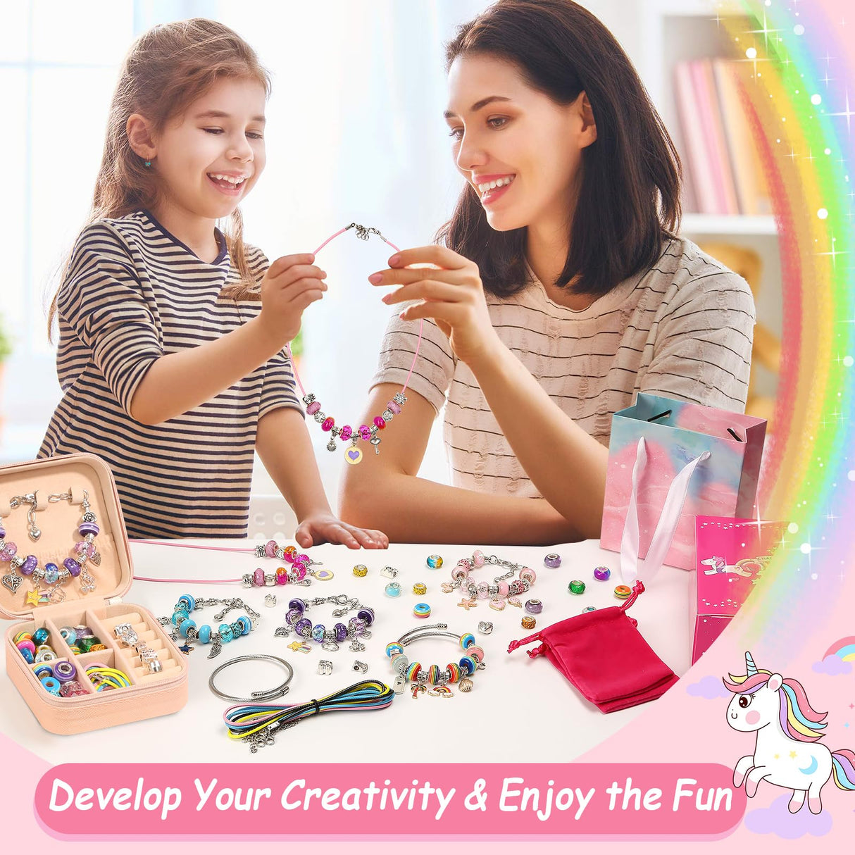 Charm Bracelet Making Kit for Girls, 140 PCS DIY Craft Bead Sets Jewelry Making Kit for Teen Girls Age 8-12, Portable Bracelet Organizer Gift Box for Teenage Birthday Christmas Stocking Gift LifeisLuck