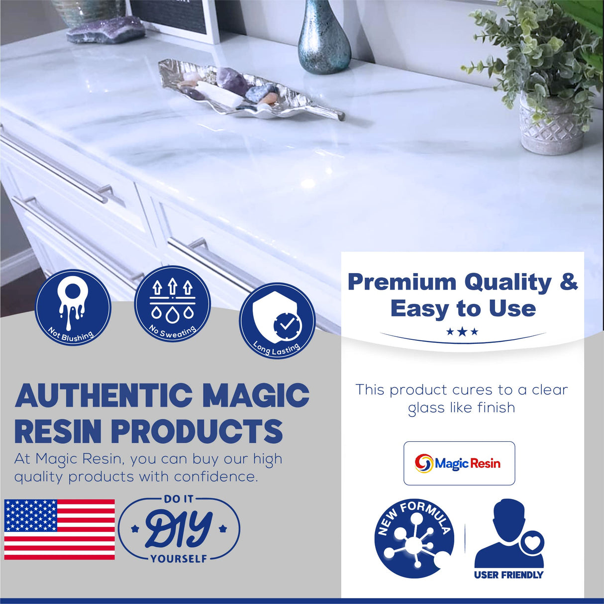 Magic Resin | 2 Gallon (7.6 L) | Premium Quality Clear Epoxy Resin Kit | Non-Toxic | High Gloss Thick Clear Coat | for Table Tops, Bar Tops, Counter Tops & Arts | Great Color Stability | 100% Solids Magic Resin