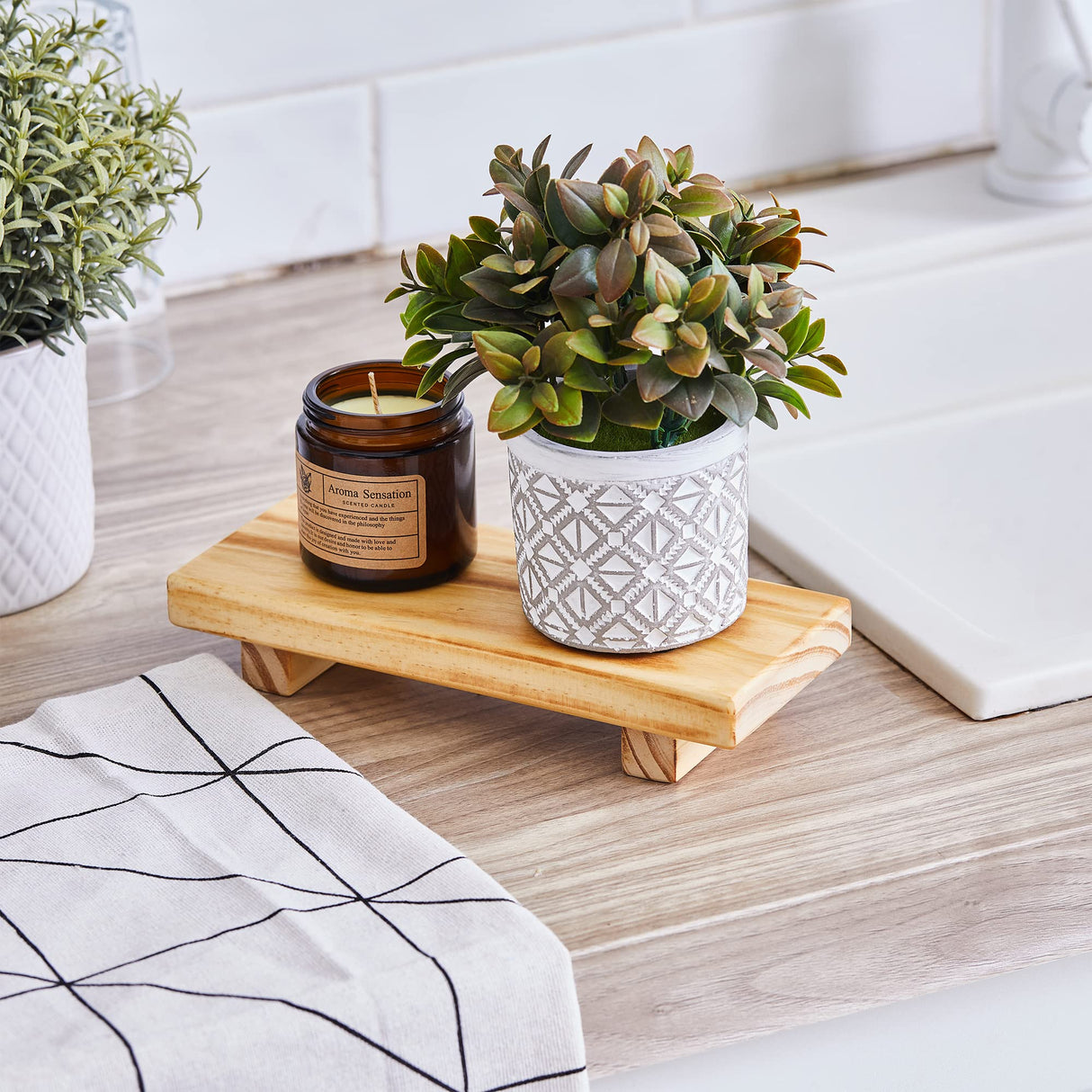 Wood Pedestal Soap Stand, Farmhouse Wood Riser, Soap Dish Holder Decor for Bathroom Kitchen, Soap Tray, Rustic Candle Plant Holder, Counter Decor, Modern Display Rectangular Decorative (Retro) GRID FORTE