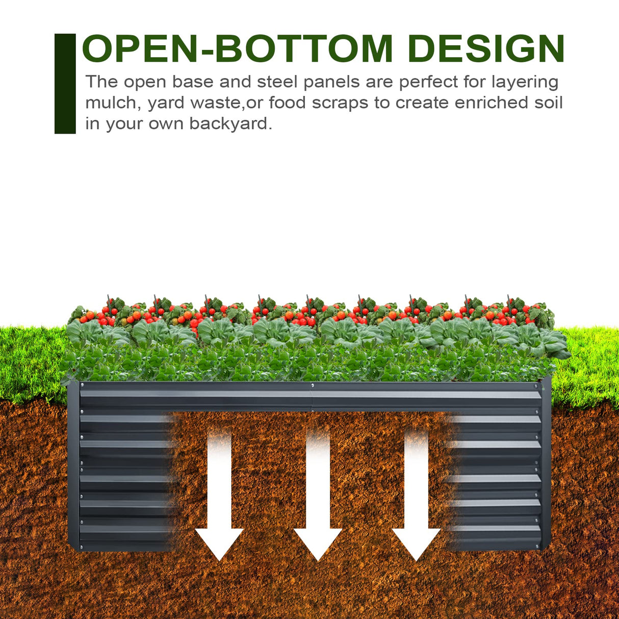 EDOSTORY Metal Raised Bed Garden Bed Kit, 8x4x2ft Tall Galvanized Planter Raised Garden Boxes Outdoor, Large Metal Raised Garden Beds for Flowers, Vegetables, Herbs EDOSTORY