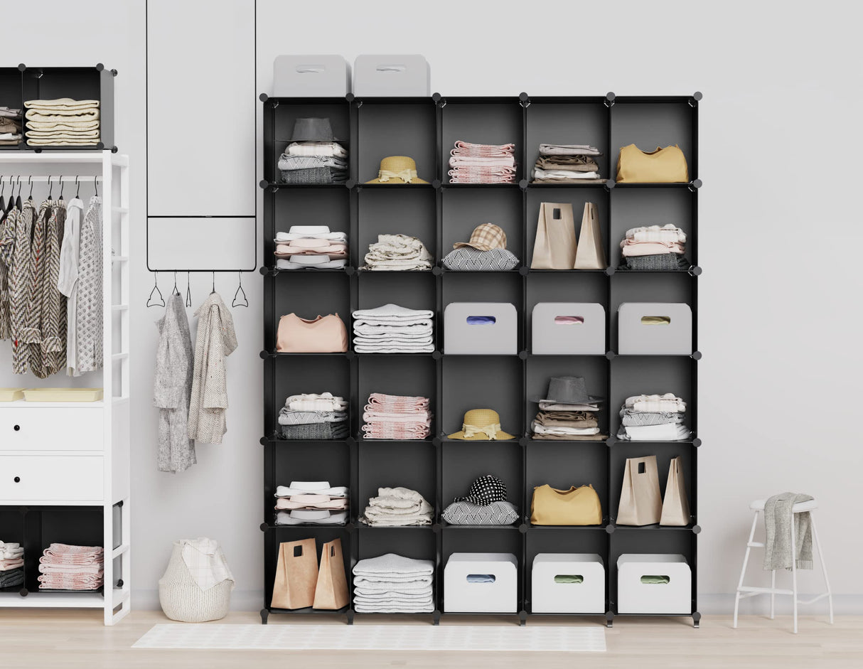 HOMIDEC Closet Organizers and Storage, 9 Cube Storage Organizer, Portable Closet Organizer Storage Cubes Shelves for Clothes, Bedroom, Closet, Wardrobe, Kids Room, Bathroom, Black HOMIDEC