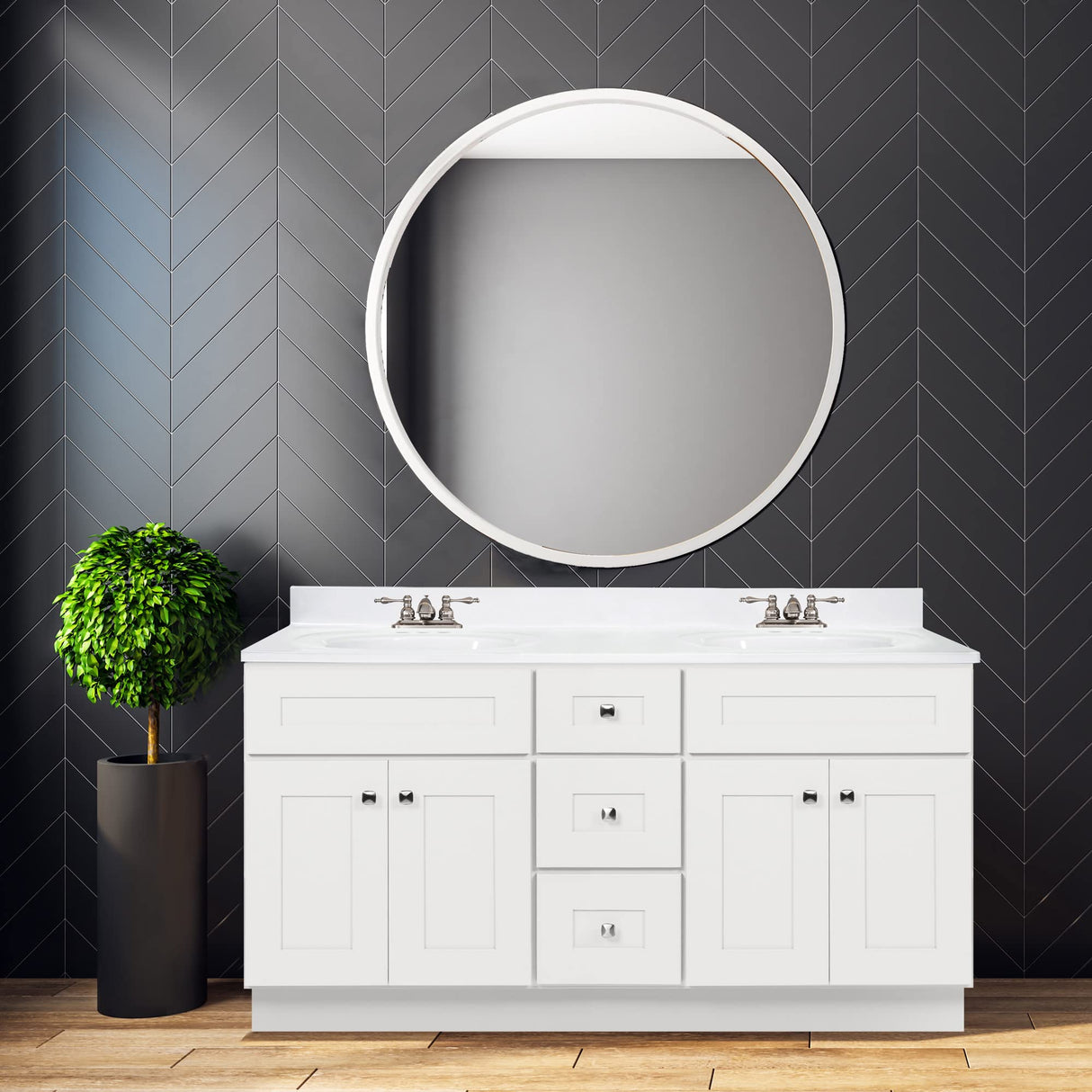 Design House Brookings 60 Inch Bathroom Vanity, Ready to Assemble, Solid Wood, Sherwin Williams® White, 599019-WHT Design House