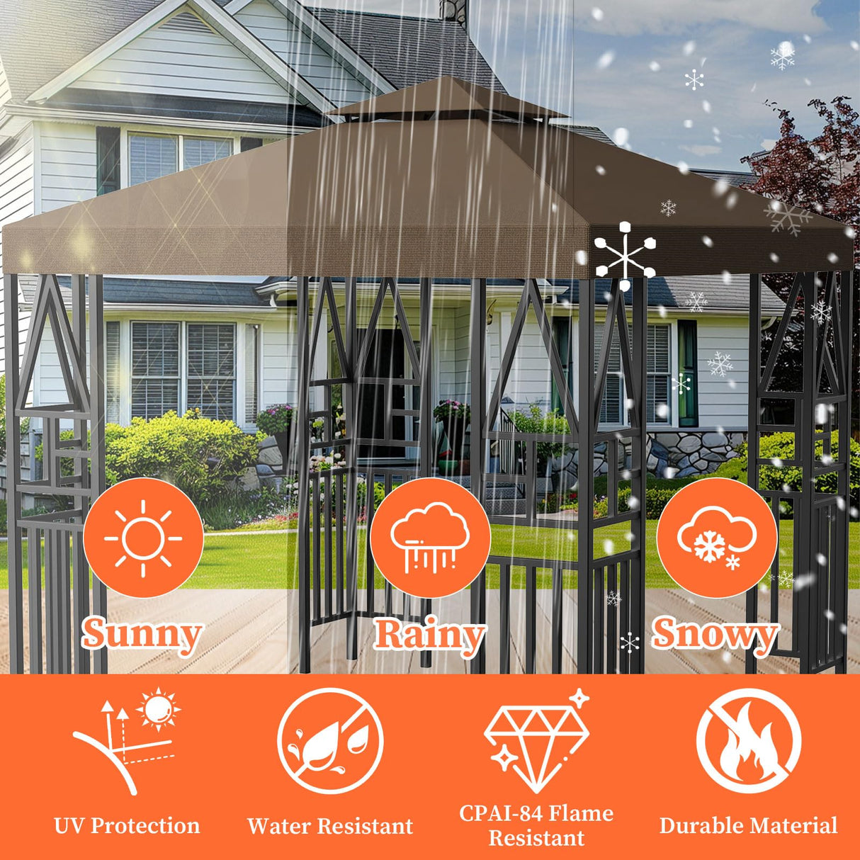 Gazebo Canopy Replacement 118"x118" Outdoor Canopy Shelter for Smaller 10x10ft Top Double Tiered Canopy Cover ERFEI