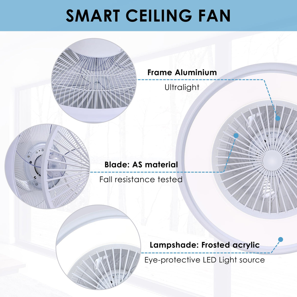 HUMHOLD 24" Bladeless Ceiling Fan with RGB Light Remote, Smart LED Ceiling Fans with Voice/App Control, Modern Low Profile Dimmable Light Ceiling Fan for Bedroom Living Room HUMHOLD