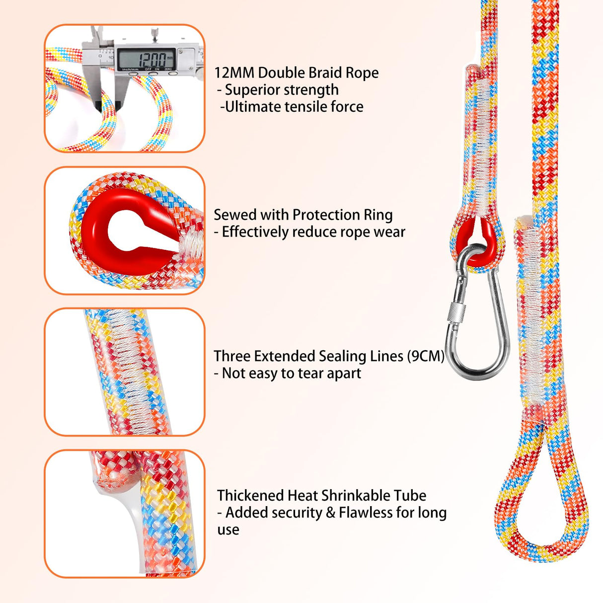 Werfeito Tree Swing Ropes (Set of 2), 3FT/5FT/10FT/15FT/20FT, Tree Swing Straps Hanging Kit Holds 4400 lbs, Heavy Duty Carabiners for All Swing Hammock Playground Set Accessories (5 FT) Werfeito