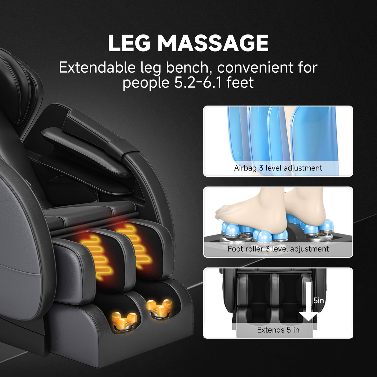 SMAGREHO 2025 Massage Chair Recliner,Lower Back with Calf Heating,Full Body Airbag Massage,One Touch Zero Gravity,Foot Roller and Bluetooth,Apply Home and Office,Black SMAGREHO