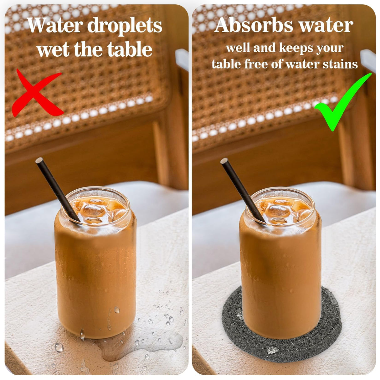 Woven Cotton Drink Coasters - MAQIHAN 8 PCS Woven Coasters for Drinks Hand Round Boho Coasters Fabric Coasters Drink Coasters Absorbent Coffee Coasters for Home Decor Farmhouse Drink Desk Coaster MAQIHAN