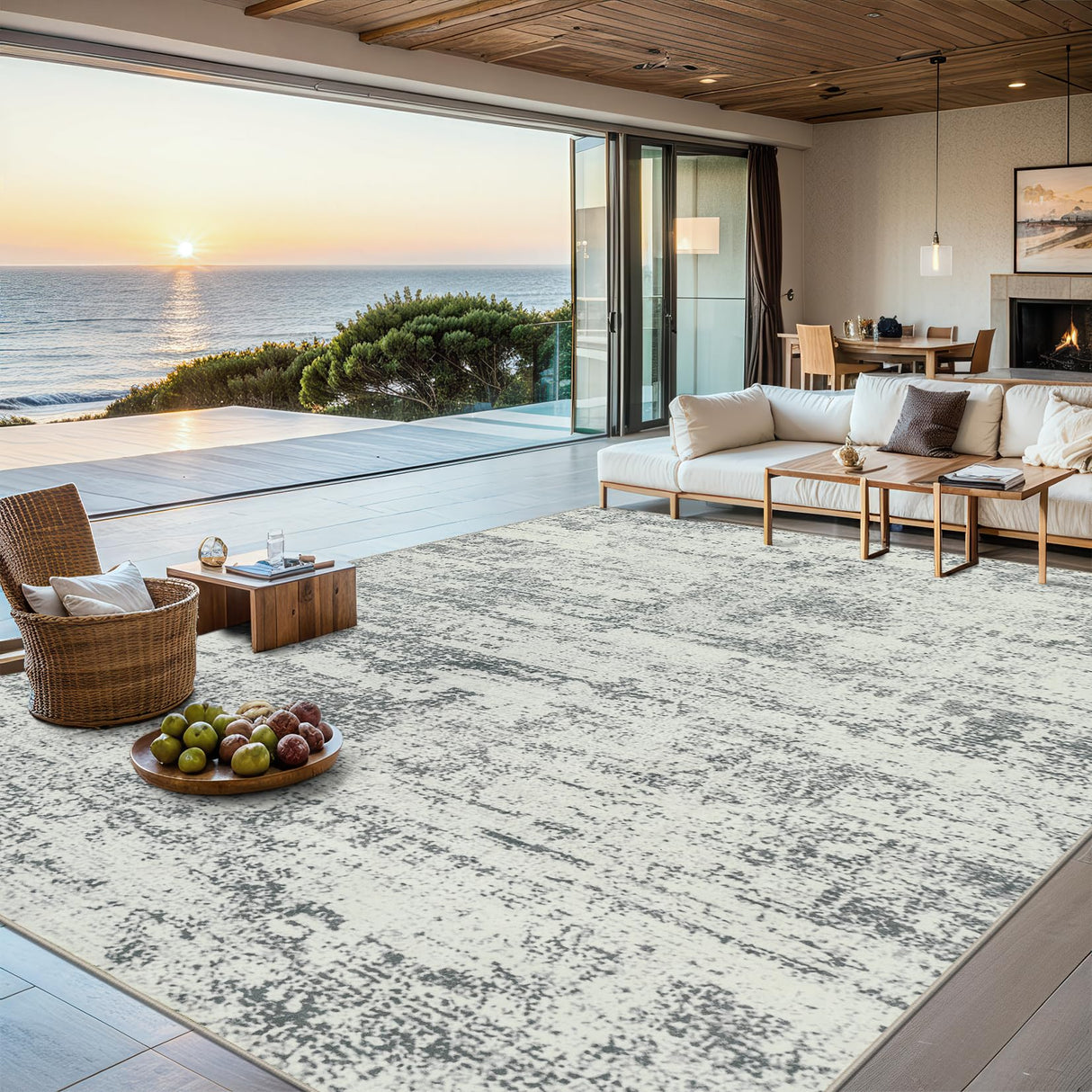 8x10 Area Rugs for Living Room - Washable Rug Modern Abstract Soft Large Neutral Non-Slip Carpet Indoor Floor Stain Resistant Thin Carpets for Bedroom Dining Room Farmhouse Nursery Home Office Grey PLHXFR