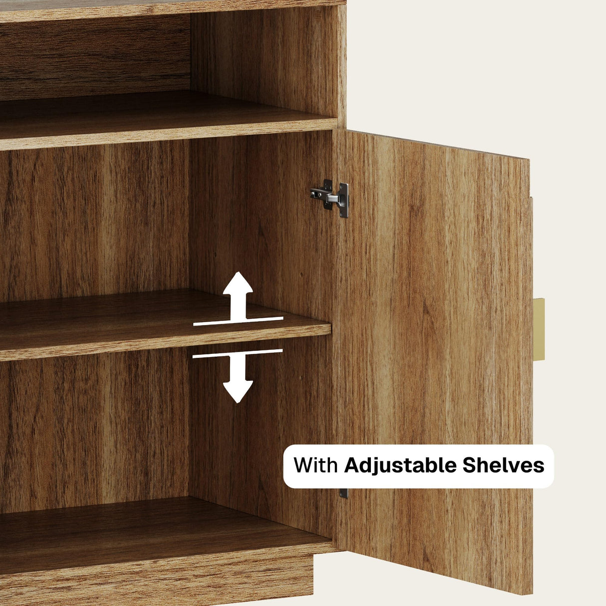 BELLEZE 65 Inch Fluted TV Stand, Mid Century Modern Entertainment Center with Storage Cabinets & Open Shelves, Media Console TV Cabinet with Adjustable Shelves for Living Room, Caramel Brown BELLEZE