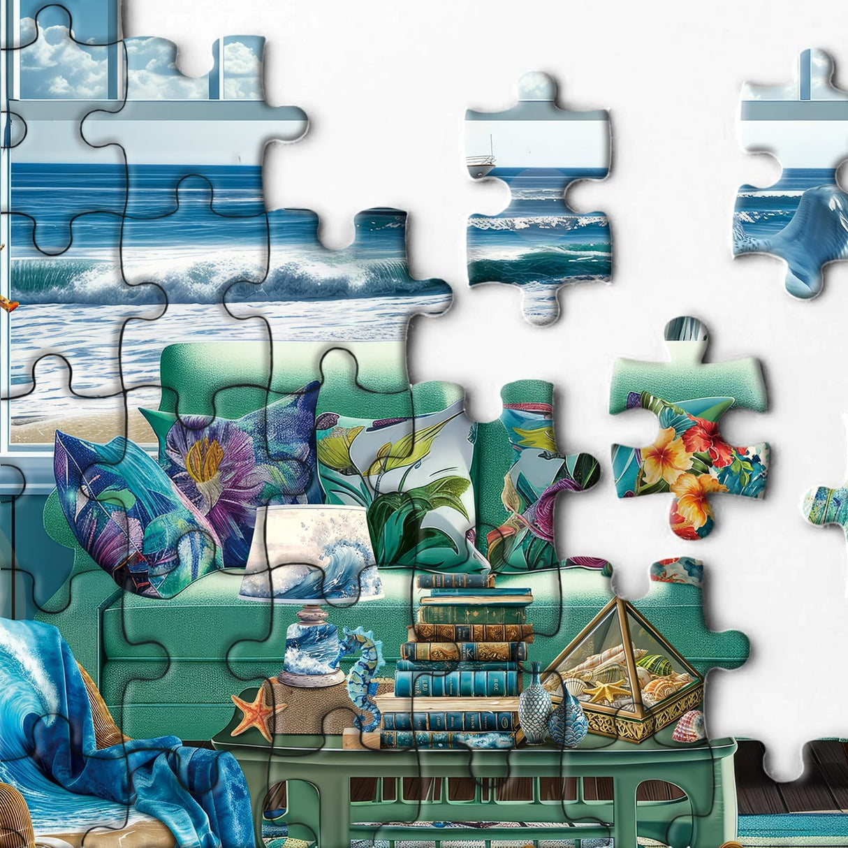 Beach Summer House Puzzles for Adults 1000 Piece, Hawaii Florida Maine Ocean Jigsaw Puzzles, Seashore House Puzzles - Seaside Retreat BBOLDIN