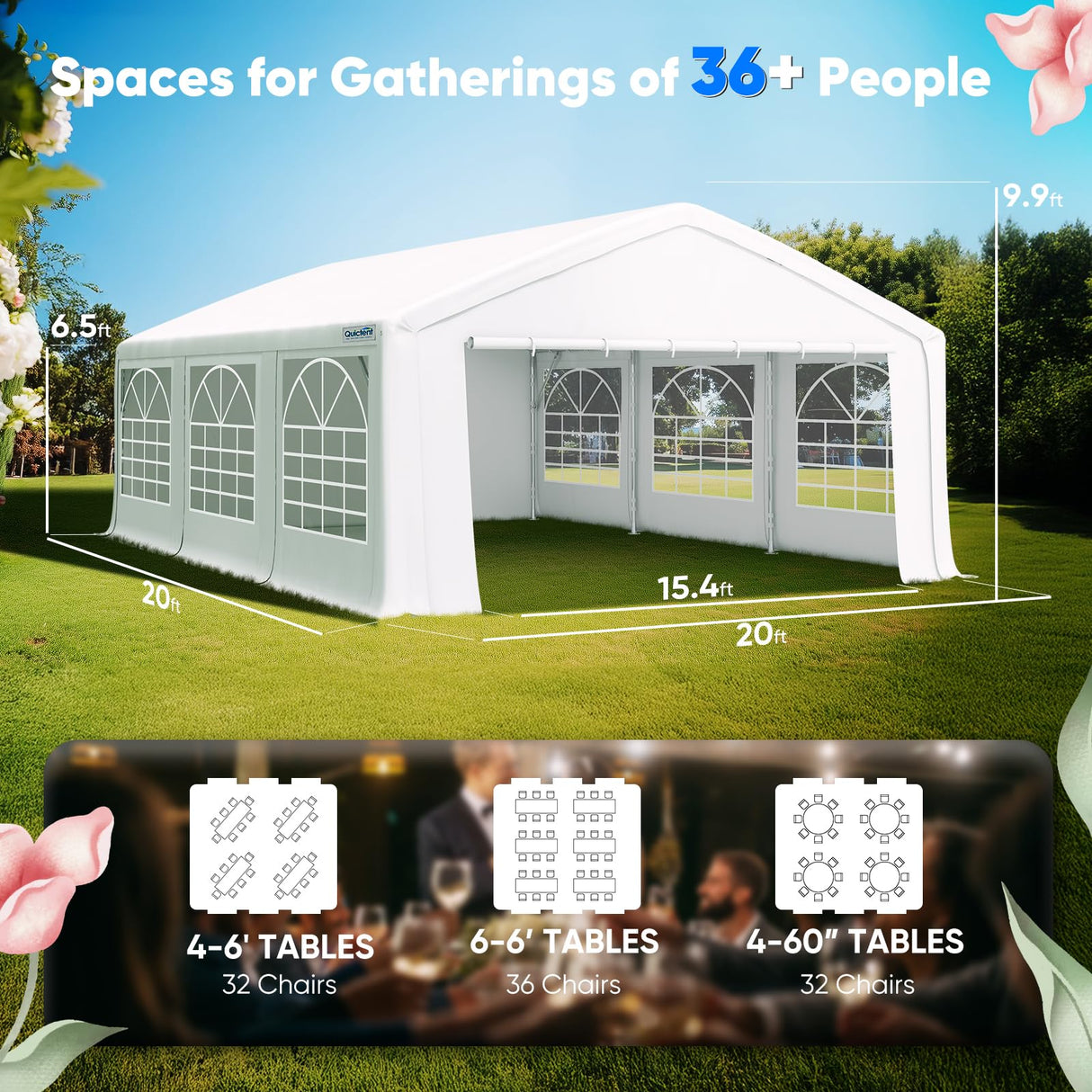 Quictent Premium 20x20 Party Tent Heavy Duty Outdoor Gazebo White Event Shelter Wedding Canopy Tent for Parties Carport BBQ with Removable Sidewall Windows & Storage Bags Quictent